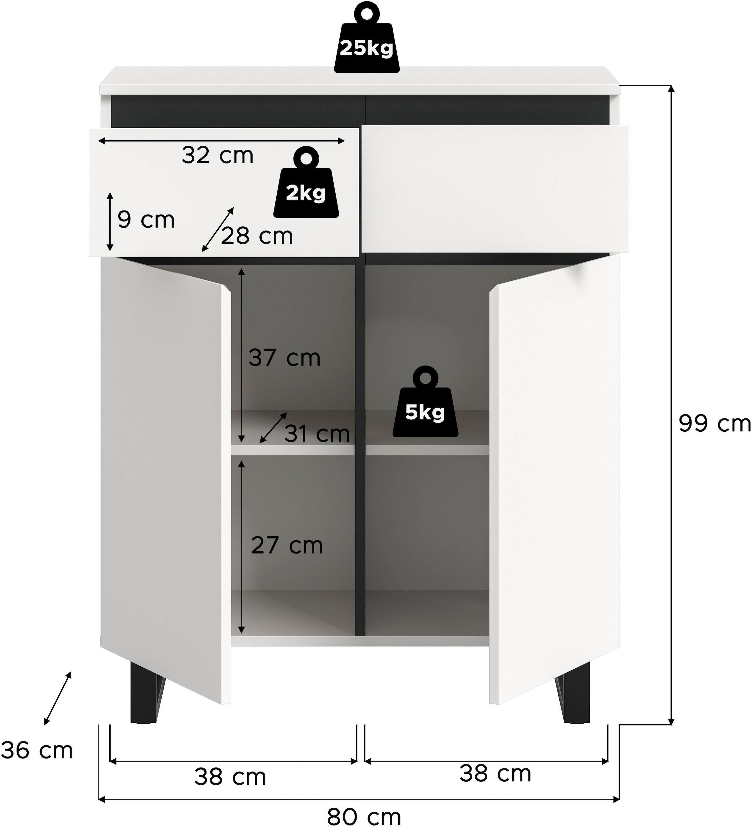 INOSIGN Kommode »TOMA, Höhe: 99cm, mit Metall-Kufen-Fuß, 2 Türen, 2 Schubkästen« Anrichte, Sideboard, Schrank, Board, Highboard