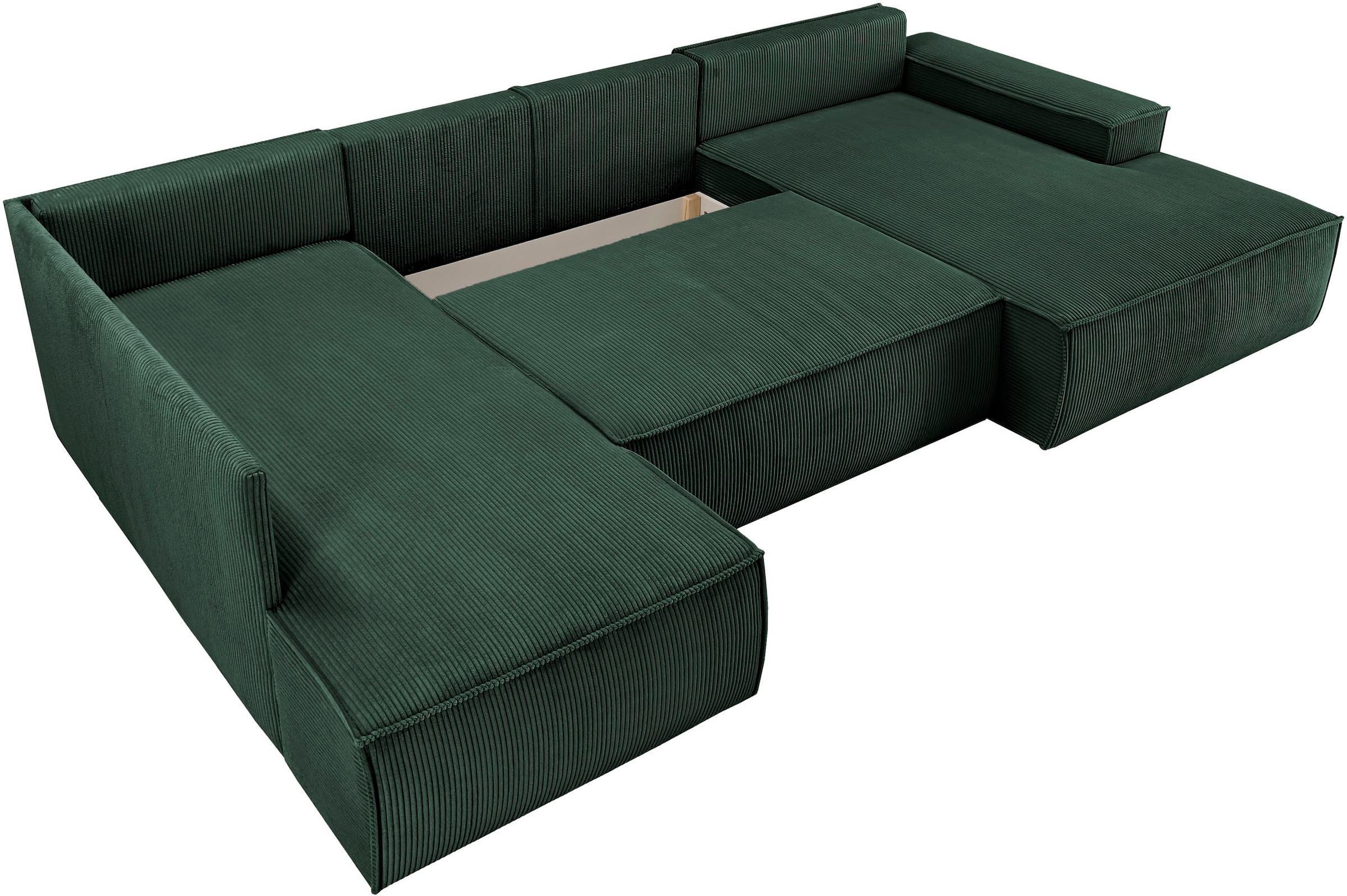 Home affaire Wohnlandschaft »SHERWOOD 329 cm, U-Form, Schlafsofa,«, Schlaffunktion m. Bettkasten (194x139 cm), Cord, Vintage, Samtvelours