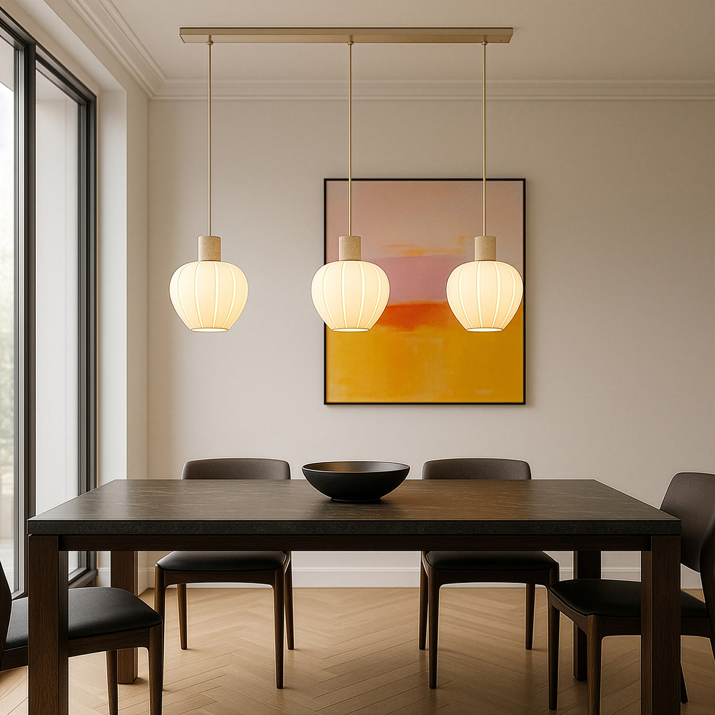 lumiCouture Pendelleuchte »Annie« E27 1 Stk. 100 x 23,5 x 150 cm, E27, Glas/Travertin Stein, weiß beige, kürzbar