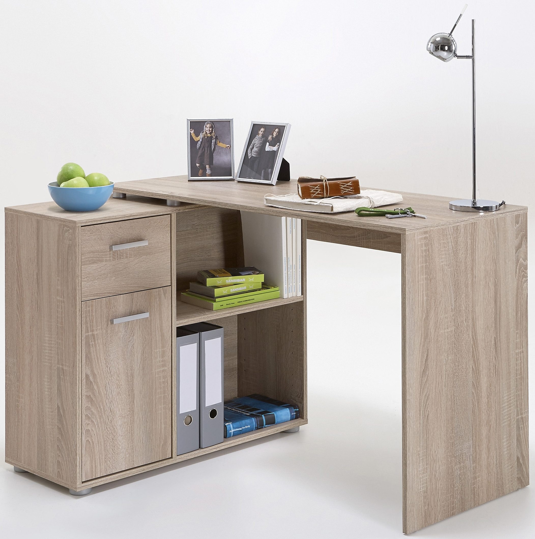 FMD Eckschreibtisch »AUGSBURG«, Schreibtisch/ Sideboard m. Stauraum, beidseitig montierb., 117/148 cm