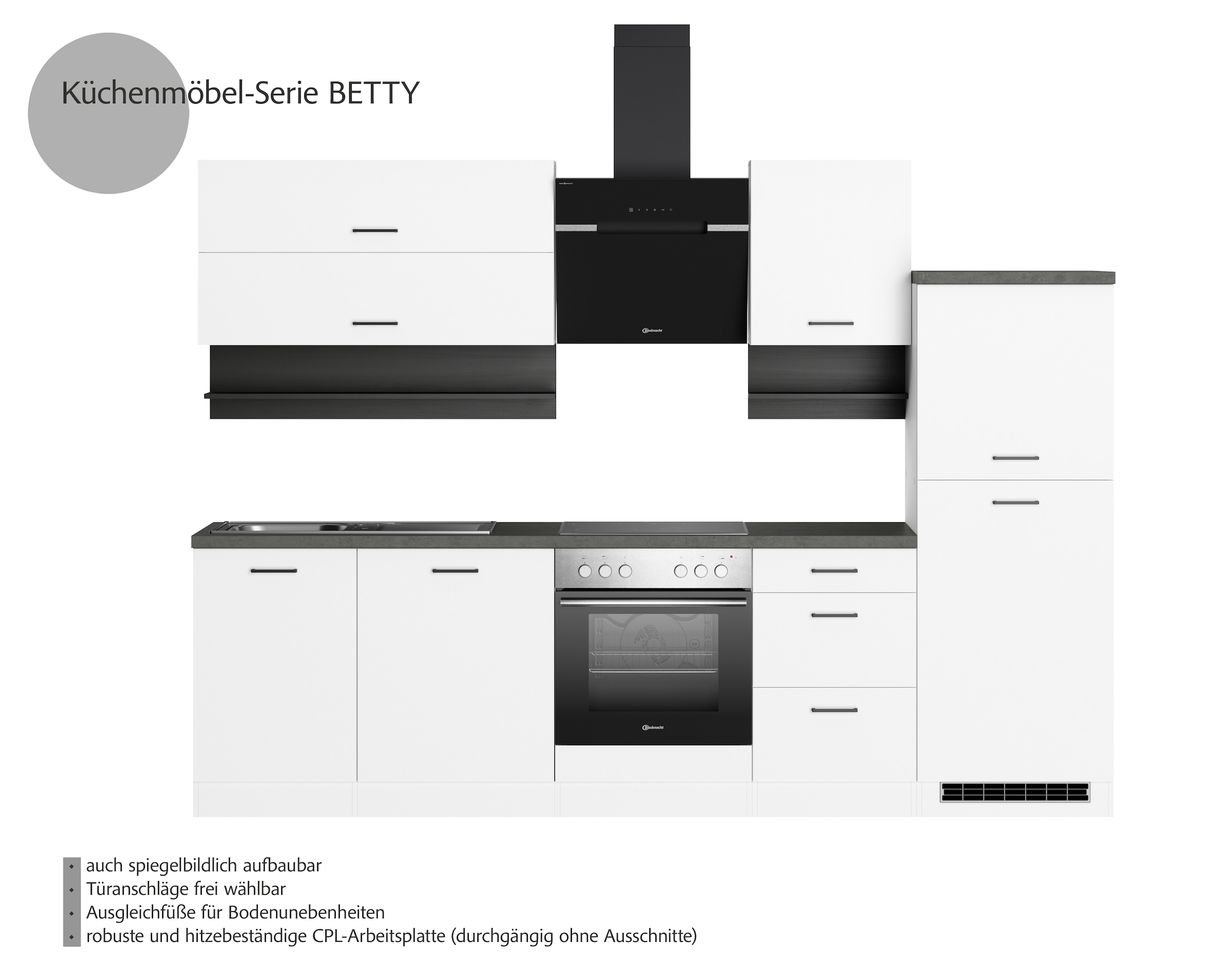 KOCHSTATION Küchenzeile »Betty«, Breite 280 cm, mit E-Geräten von Bauknecht