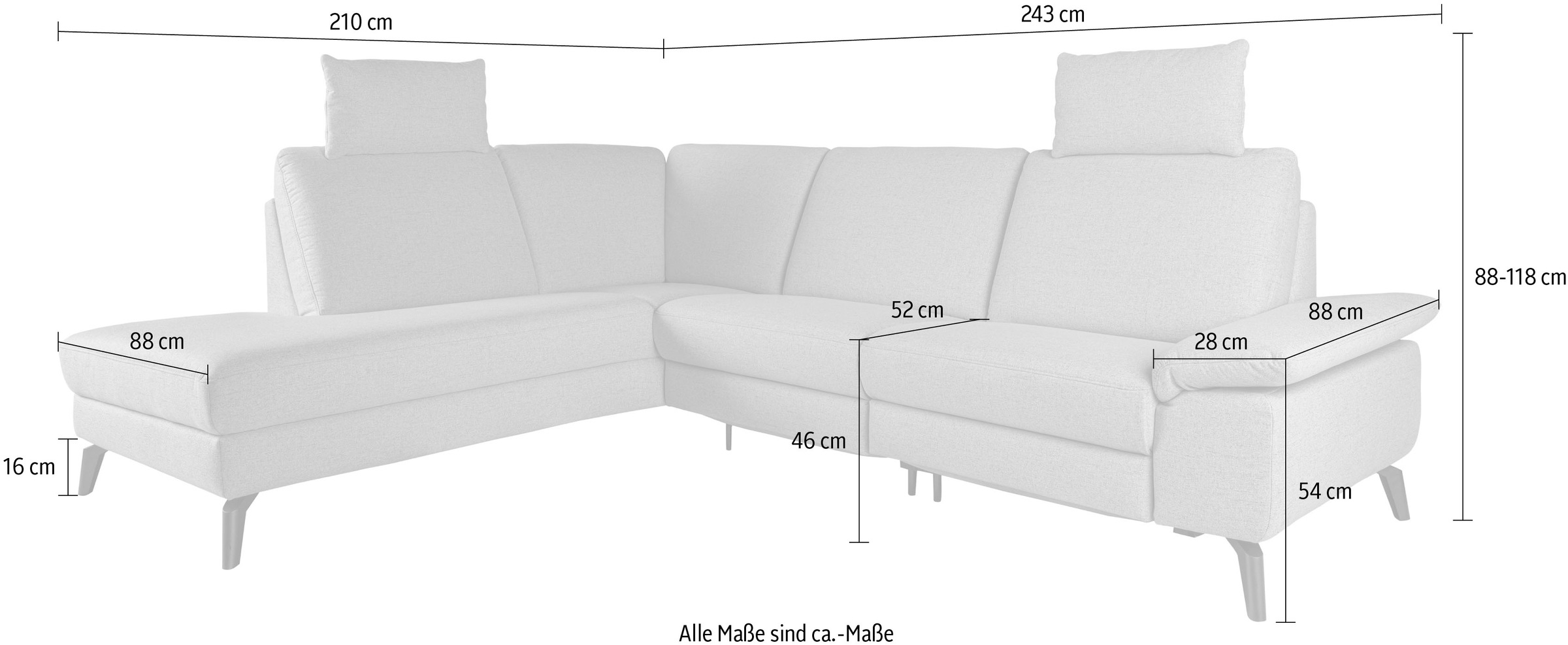 alina Ecksofa inkl. Kopfstützen, wahlweise mit Relaxfunktion, Breite: 243 cm
