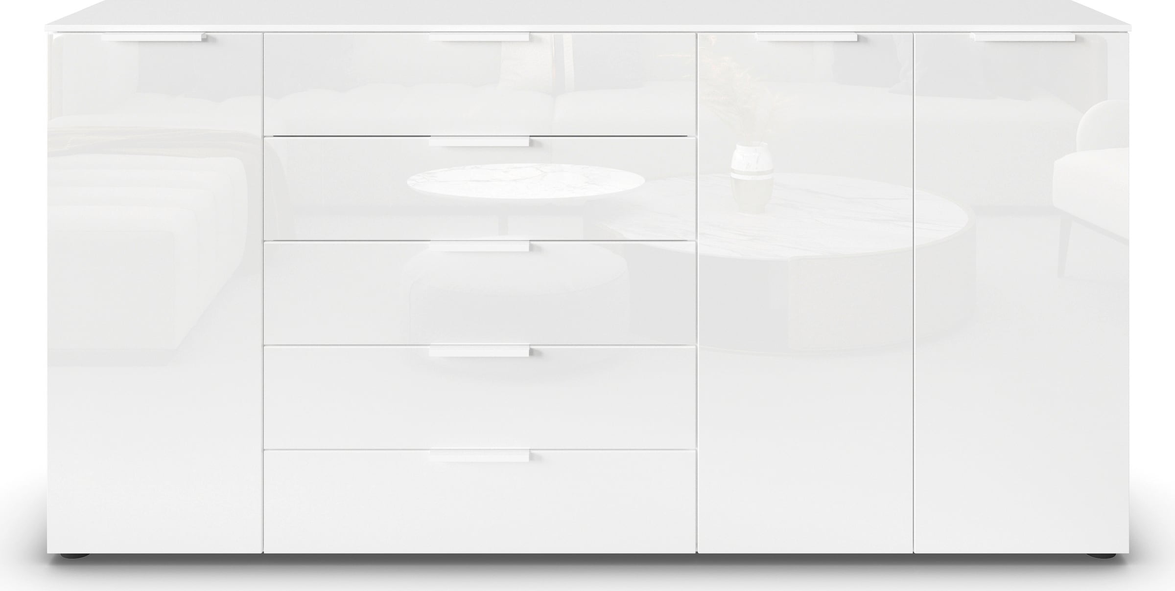 rauch Kombikommode »Kommode Türkommode Sideboard Kombikommode FLIPP mit Glasfront«, (Breite 200 cm mit 4 Einlegeböden), 3-türig mit 5 Schubladen und Soft-Close-Funktion sowie Glasfront