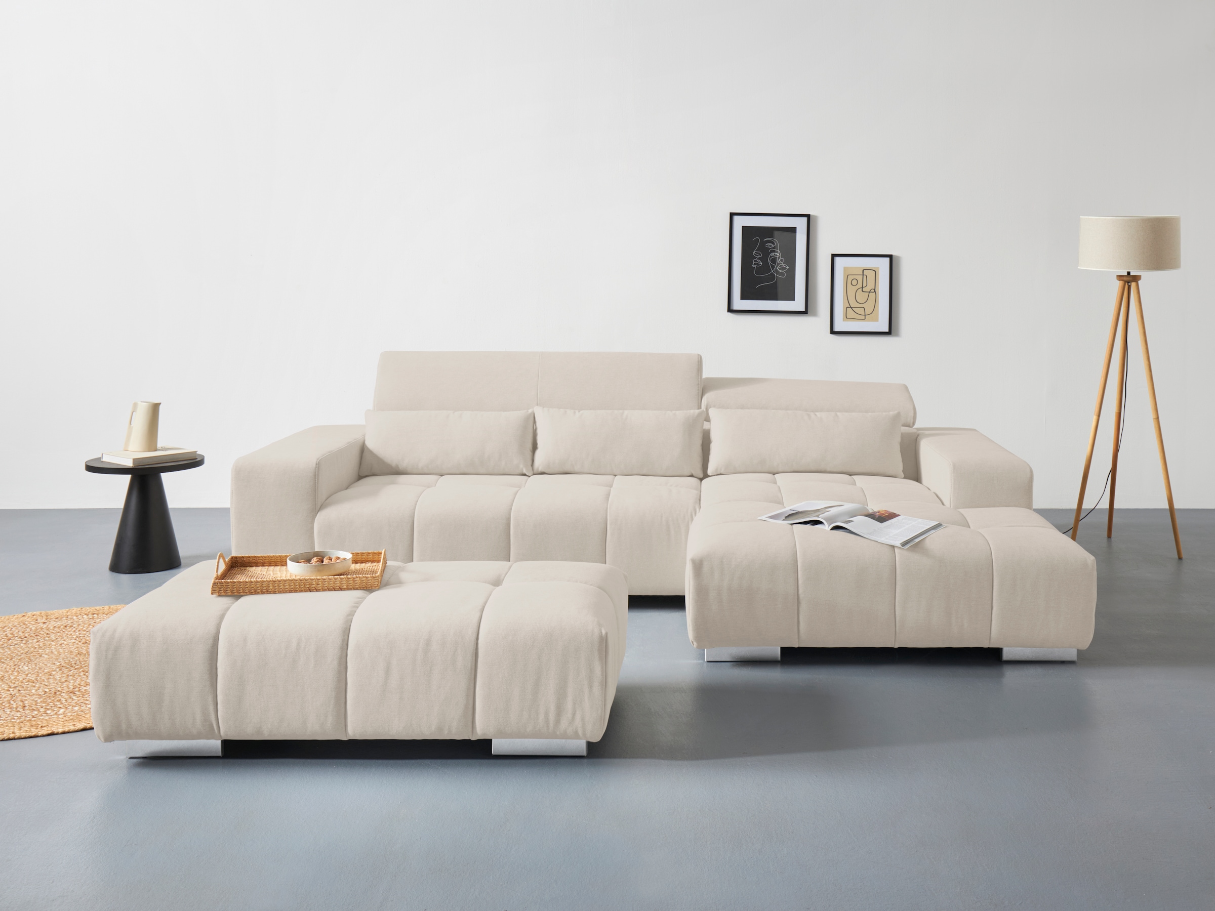 COTTA Ecksofa »Orion L-Form«, mit Recamiere, inkl. verstellbaren Kopfstützen und 3 Kissen