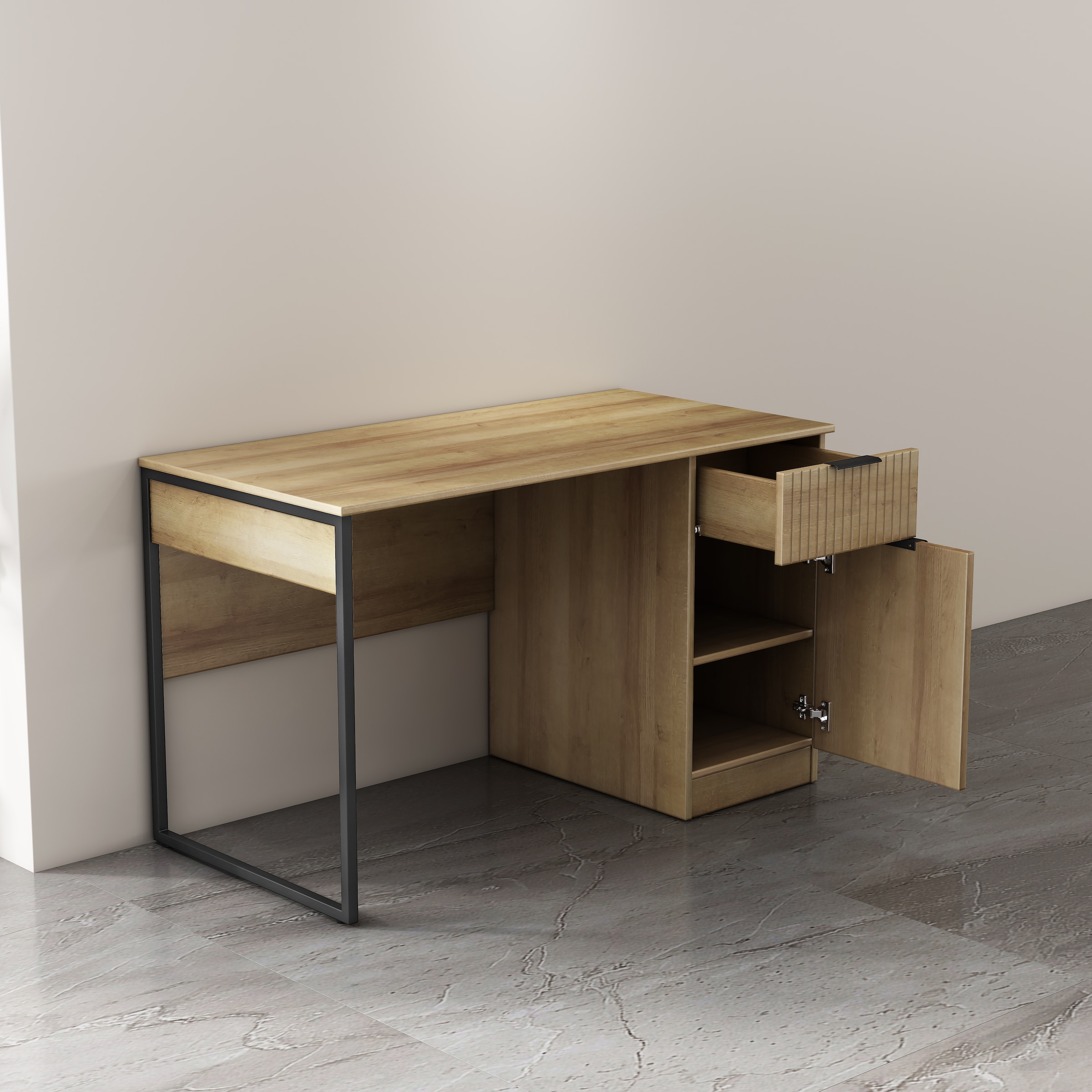 OTTO home Schreibtisch »Aspea« Set,  mit Schublade, ausreichend Stauraum, moderne Rillenoptik, B. 120 cm