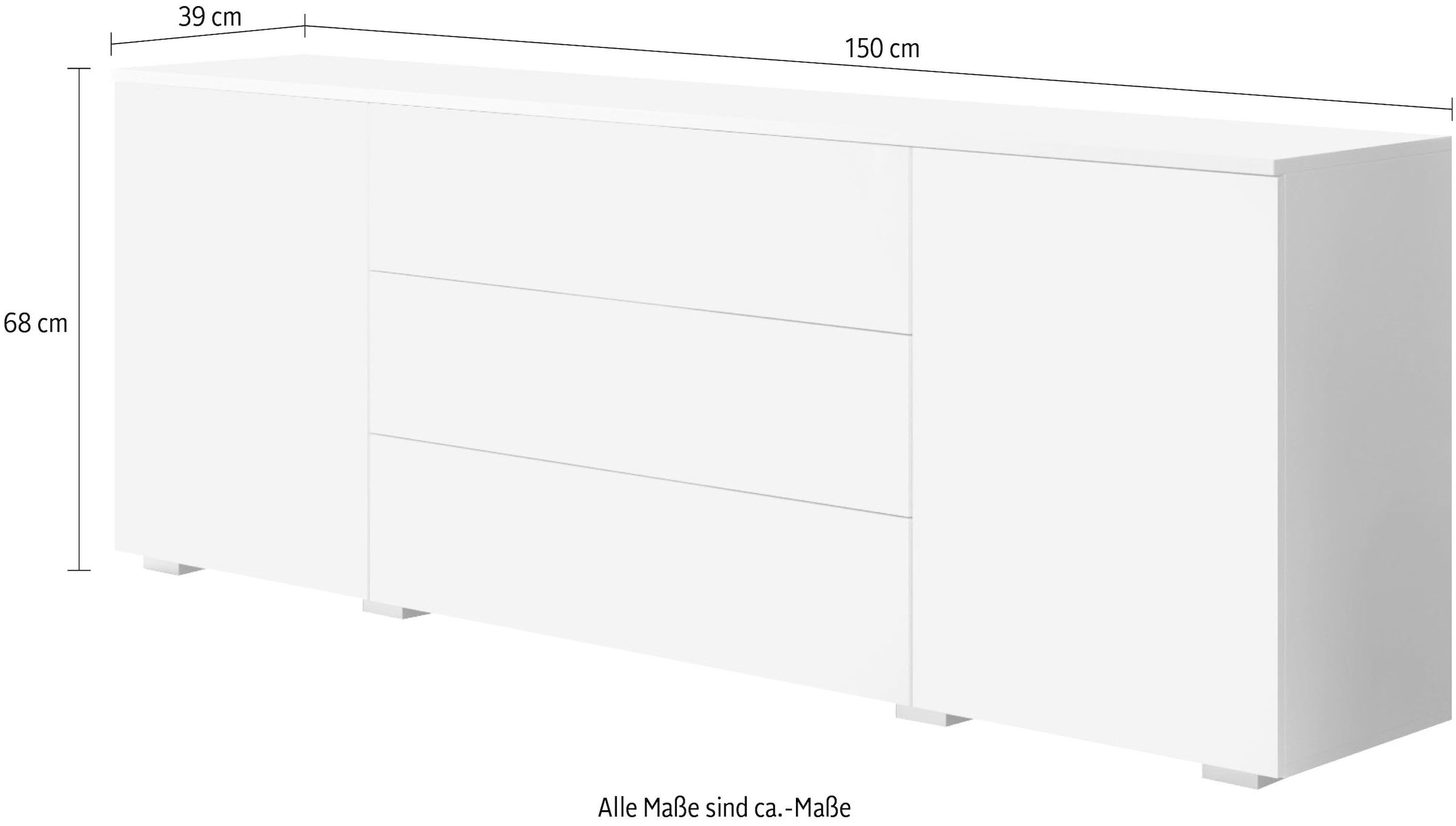 INOSIGN Sideboard »PARIS«, (1 St.), Moderne 150cm breite grifflose Kommode, vielseitig einsetzbar