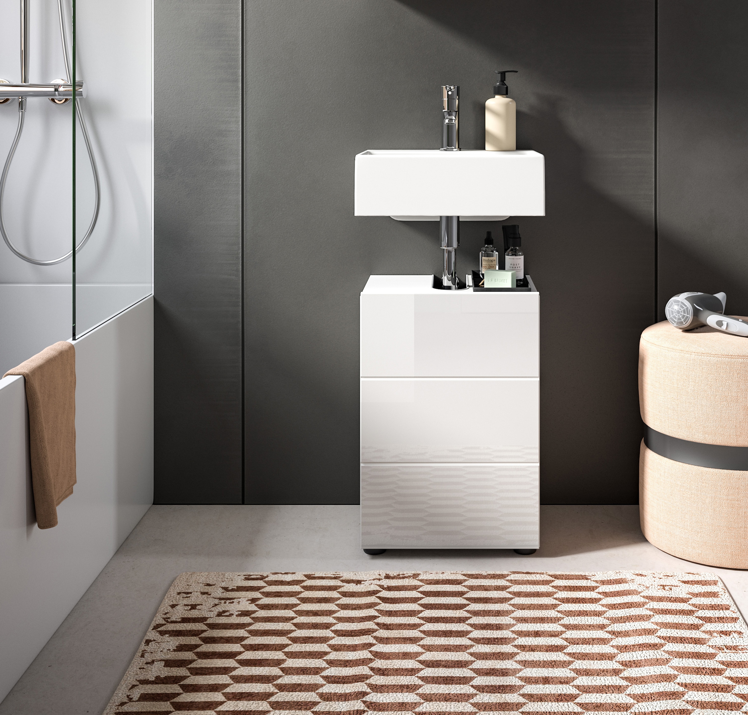 welltime Waschbeckenunterschrank »BIEL, TOPSELLER!, Breite 38 cm, 1 Tür, 1 Boden, mit Siphonausschnitt«, (1 St.), Badmöbel, Badschrank, Schrank, Unterschrank, Bad, Badezimmer