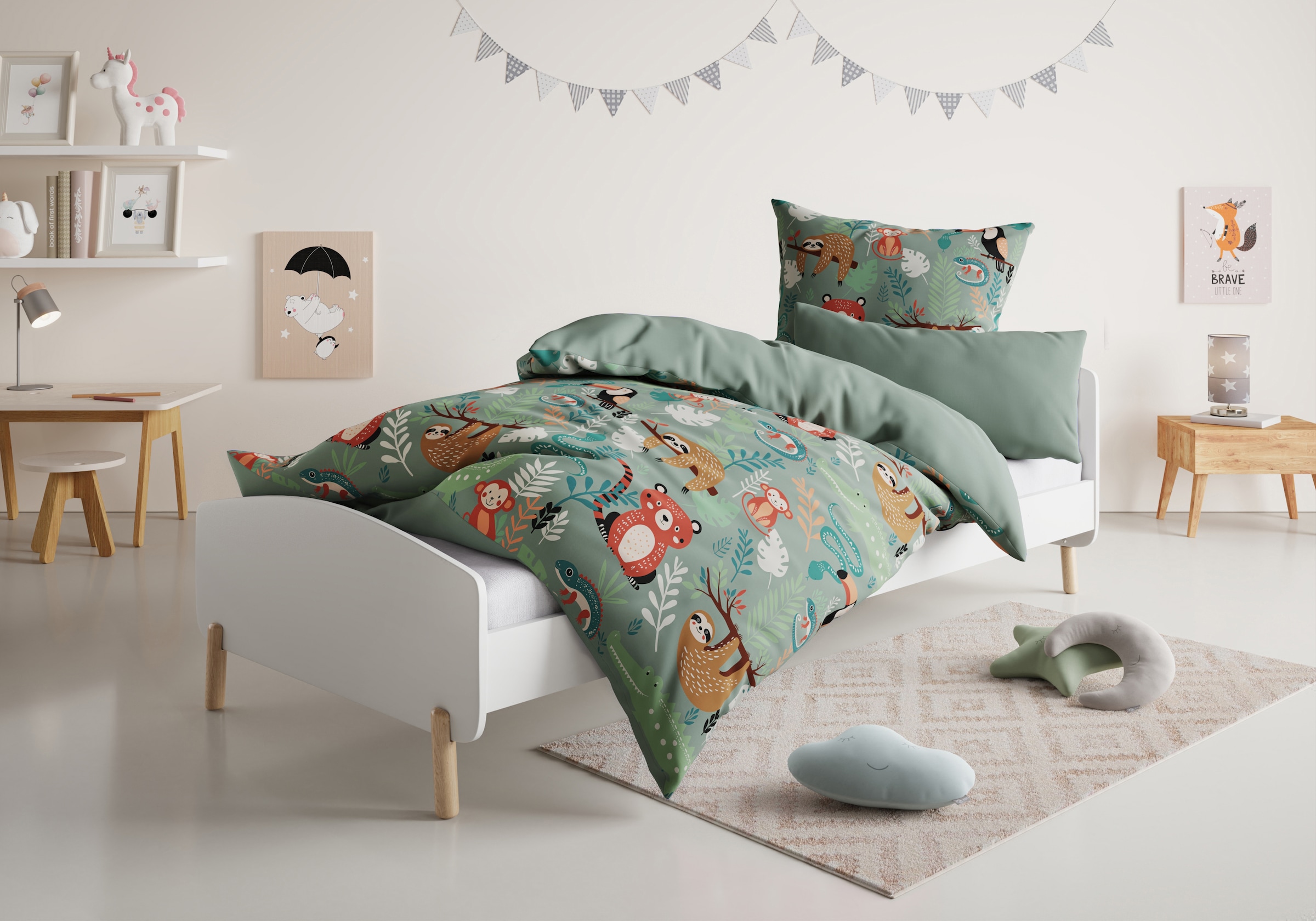 Lüttenhütt Kinderbettwäsche »CUDDLEE«, in vielen Designs: Dino,Einhorn,Weltraum,Baustelle,Herz,Trecker,Safari