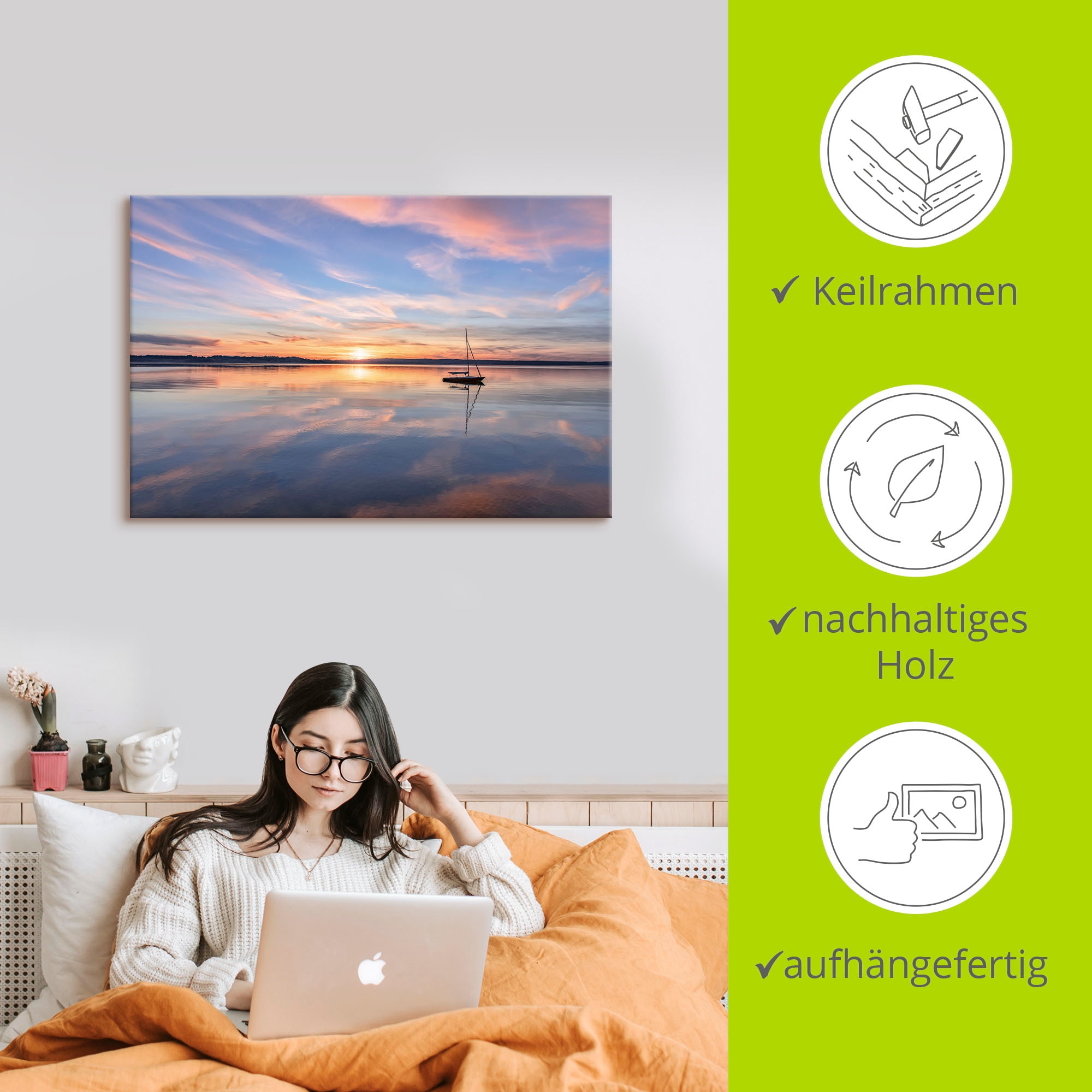Artland Wandbild »Sonnenuntergang am Starnberger See II«, Bilder vom Sonnenuntergang & -aufgang, (1 St.), in vielen Größen & Produktarten