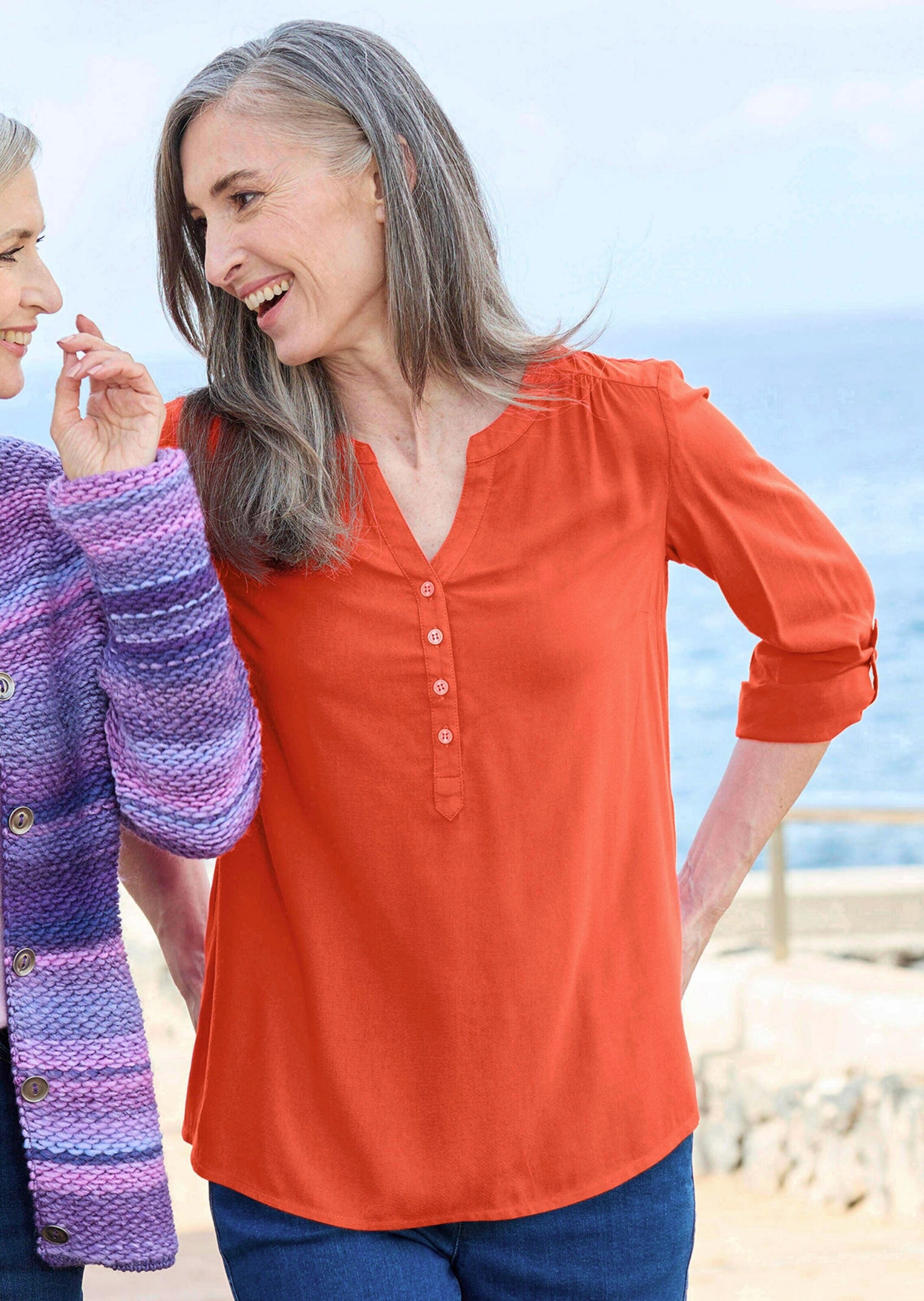 GOLDNER Schlupfbluse »Langarm Businessbluse mit V-Ausschnitt«