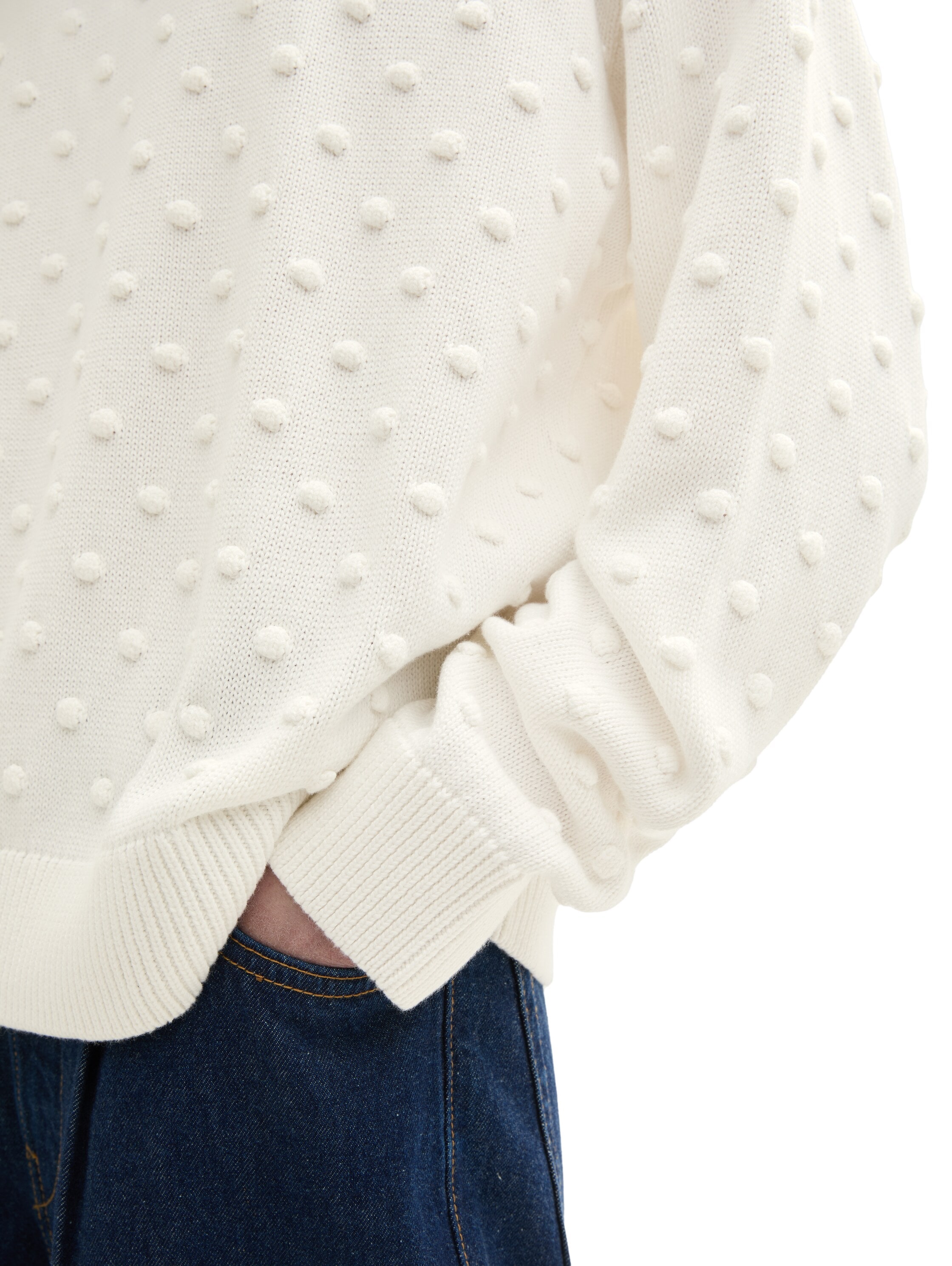 TOM TAILOR Denim Rundhalspullover, mit Bommel-Allover-Details