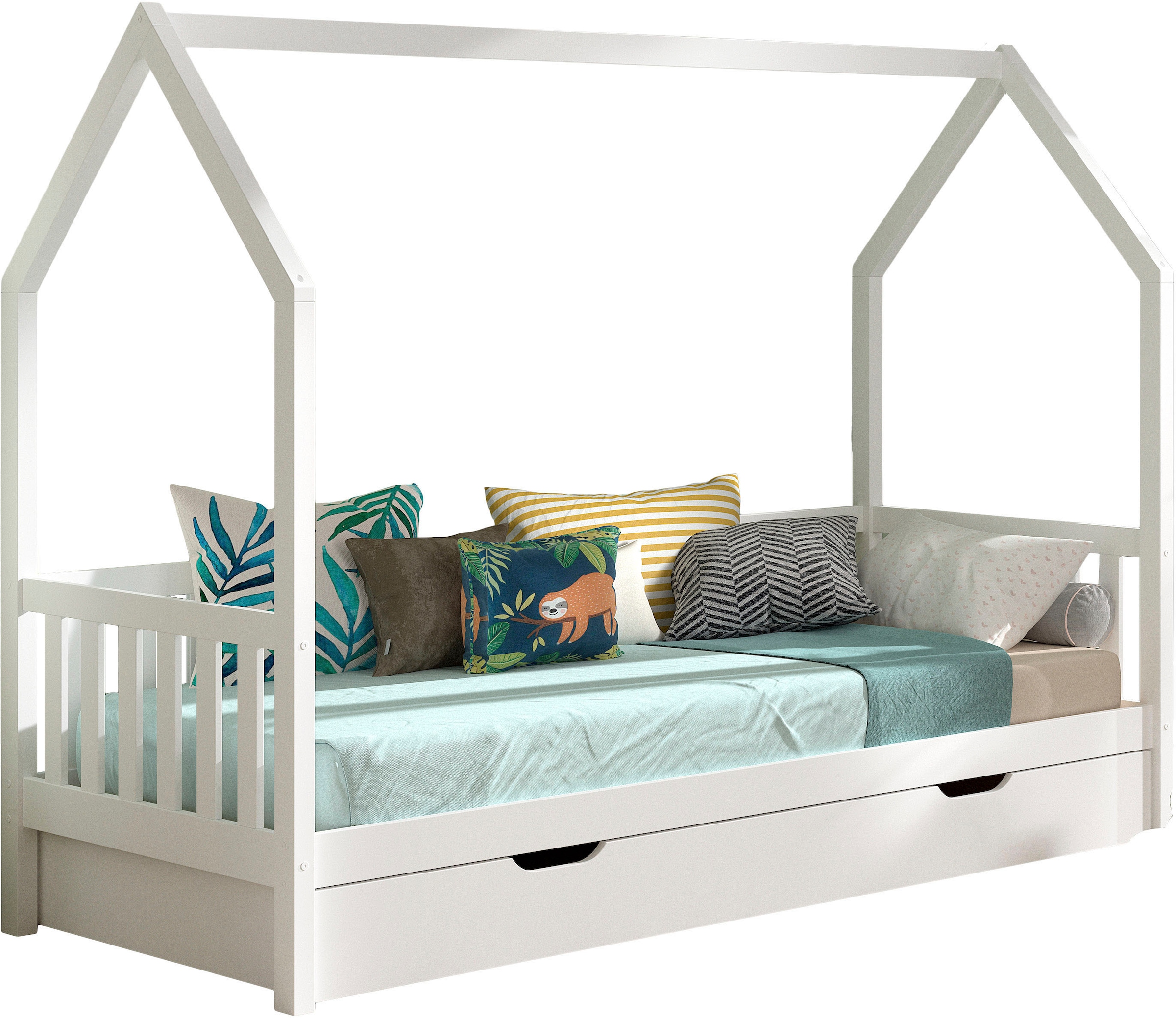 Lit cabane cabane blanc 90x200 + tiroir enfants