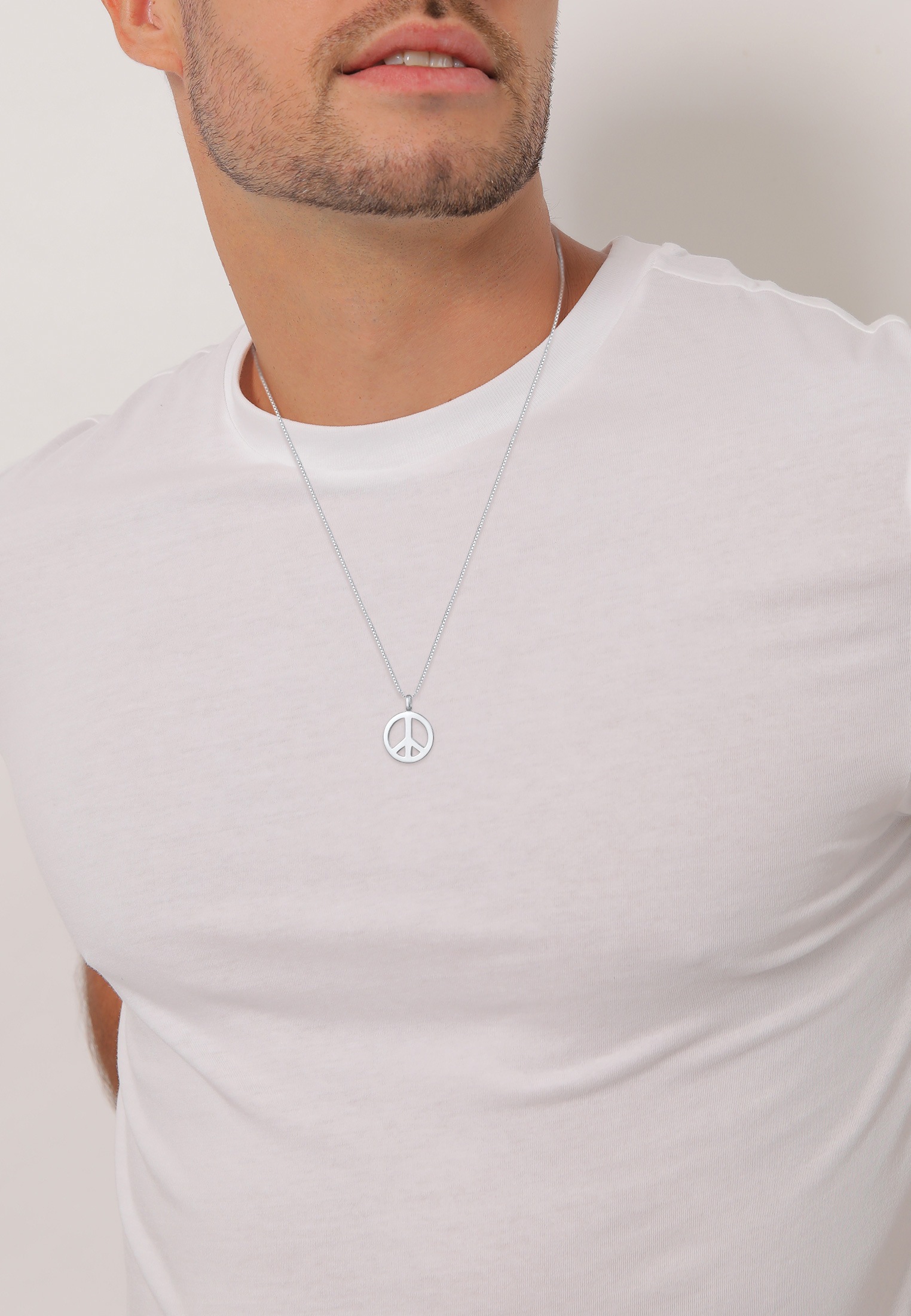 Kuzzoi Lange Kette »Halskette Herren Peace Frieden Massiv 925 Silber«