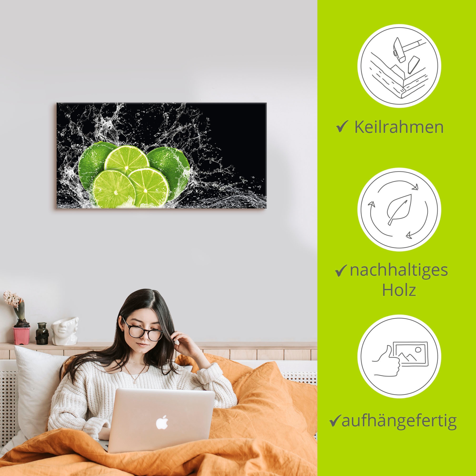 Artland Wandbild »Limone mit Spritzwasser«, Obst Bilder, (1 St.), als Leinwandbild, Poster, Wandaufkleber in verschied. Größen