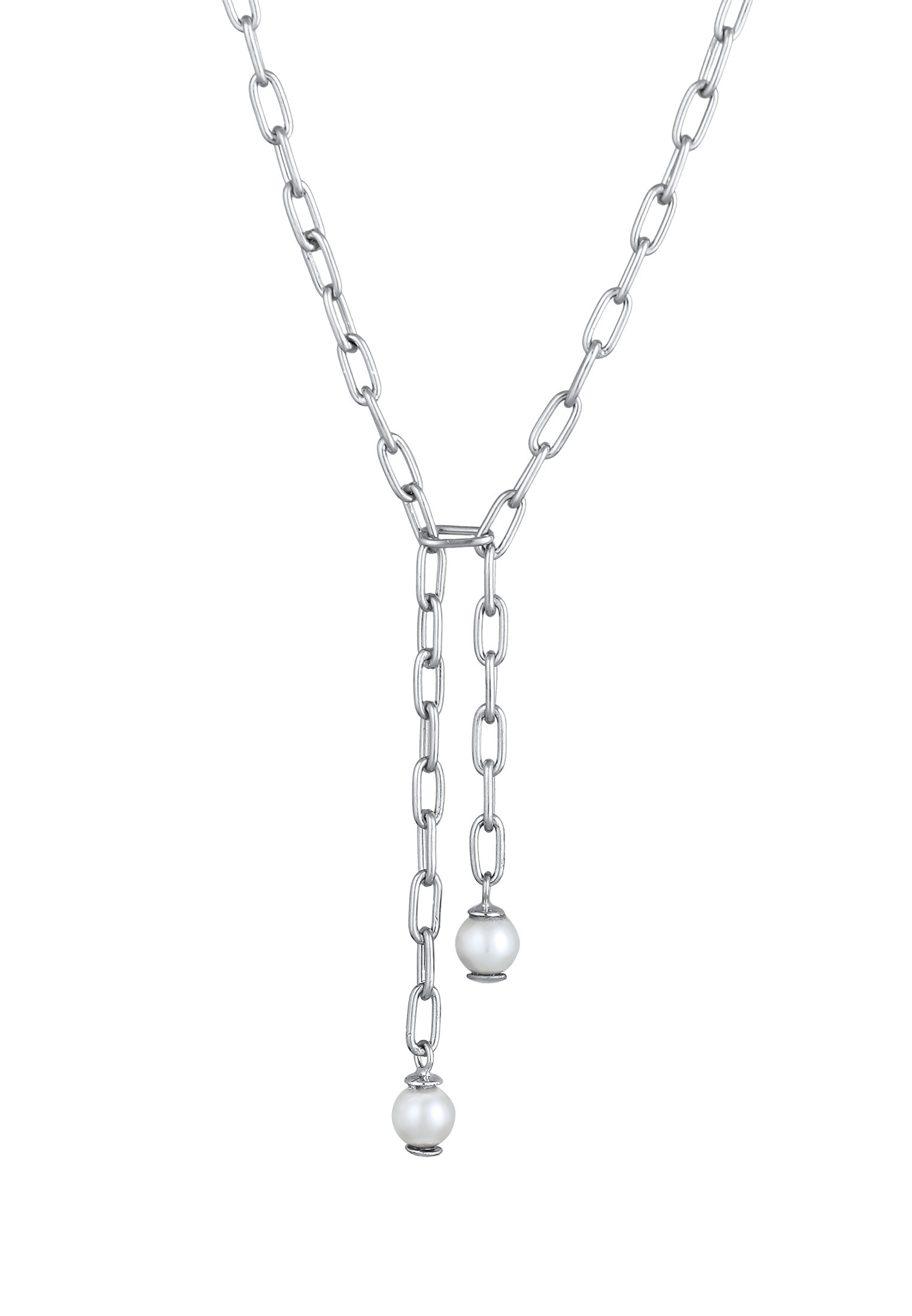 Elli Premium Y-Kette »Halskette Y-Kette Gliederkette Synthetische Perle Weiß 925 Sterling Silber«