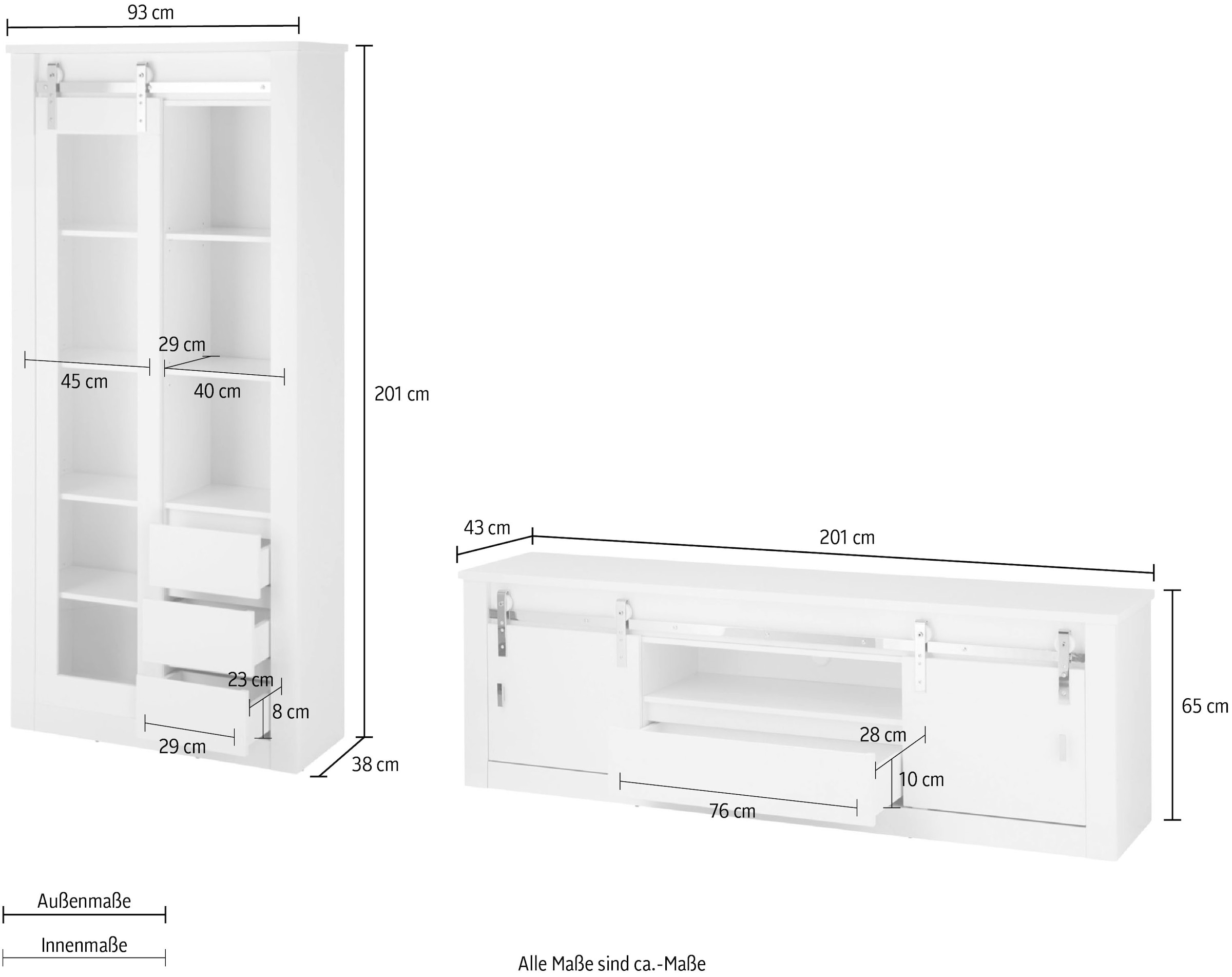 Home affaire Wohnwand »Daytona, moderne Anbauwand, Wohnzimmer-Set in Weiß Hochglanz« Set, 2 Stk. tlg.