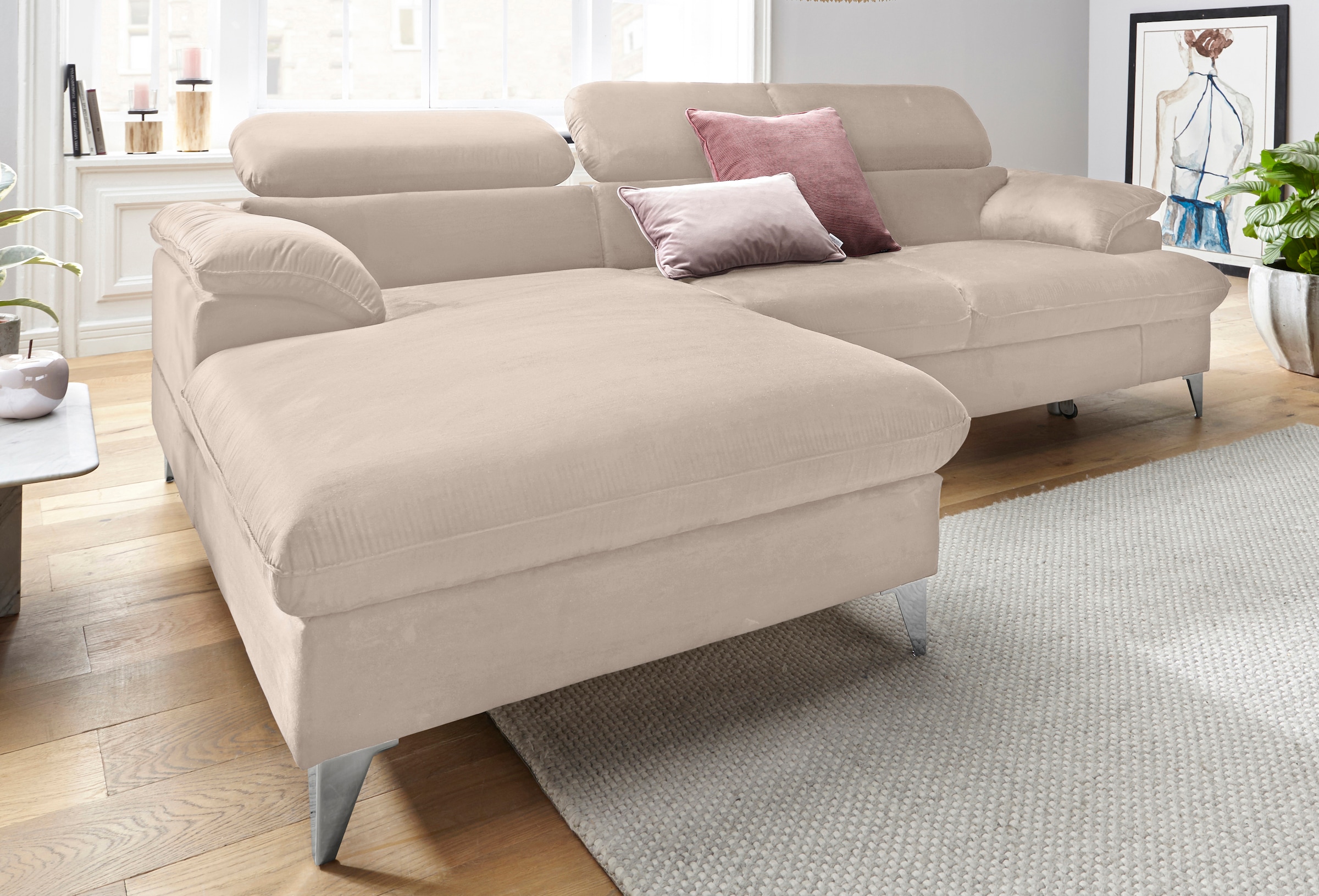 COTTA Polstergarnitur »Caluso L-Form«, (2 tlg.), Set bestehend aus: Ecksofa mit Kopfteilverstellung & Hocker