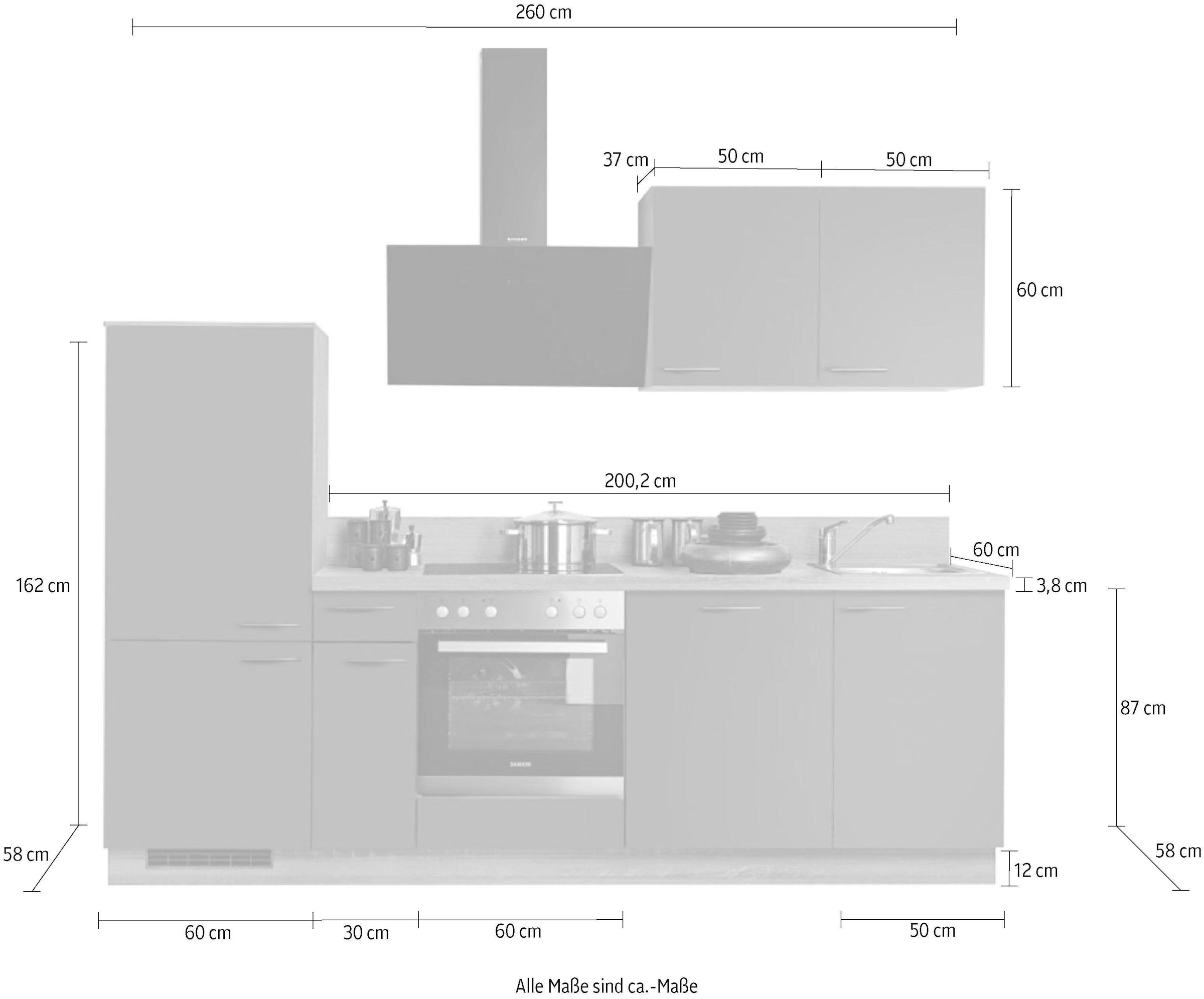 Express Küchen Küchenzeile »KS-Scafa, vormontiert, mit höhenverstellbaren Füßen, vormontiert, mit«, Soft-Close, wahl. mit E-Geräten inkl. Geschirrspüler, Breite 260 cm