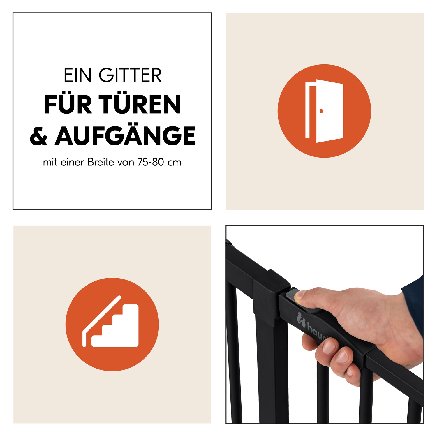 Hauck Türschutzgitter »Clear Step 2, Black«, auch als Treppenschutzgitter verwendbar; 75-80 cm, flacher Durchgang