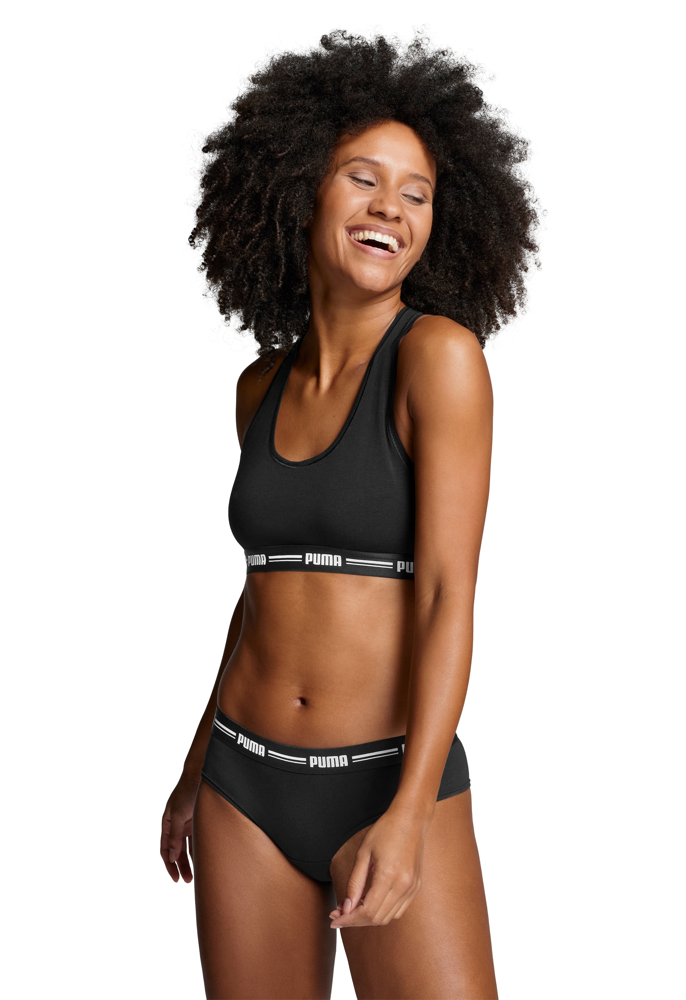 PUMA Brasilslip »PUMA WOMEN BRAZILIAN 2P PACK«, Breiter elastischer Logobund