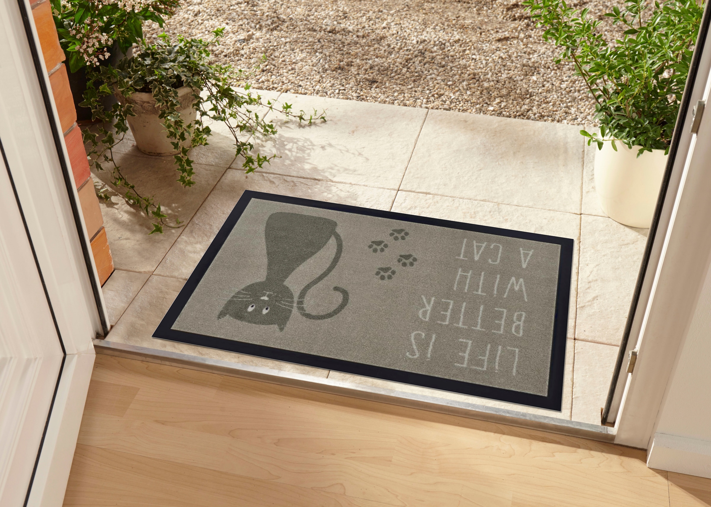 my home Fußmatte »Katze, Türmatte«, rechteckig, 5 mm Höhe, Rutschfest, Tiermotiv, Cat, mit Spruch, Robust, Pflegeleicht
