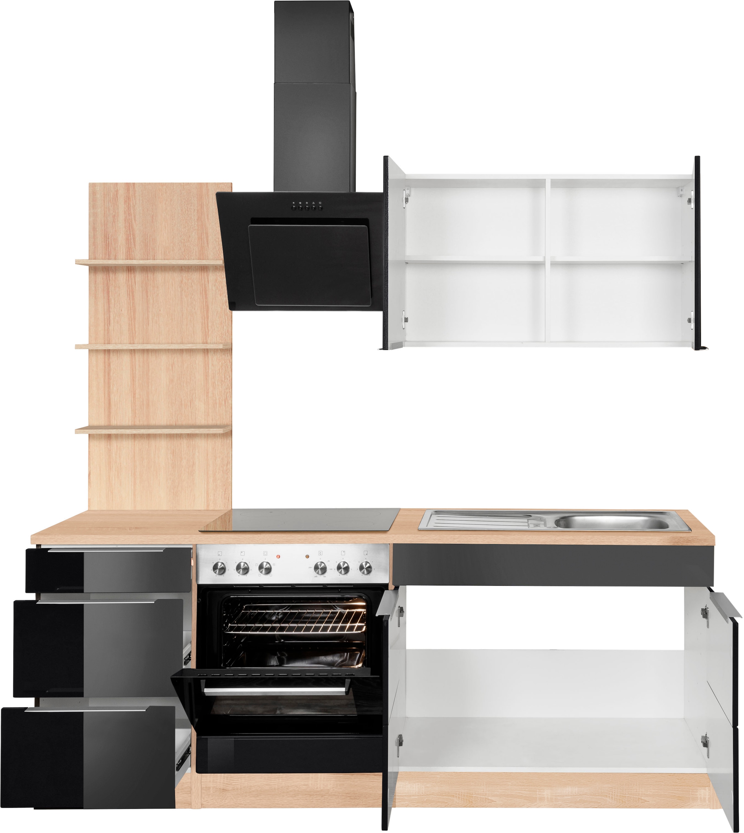 KOCHSTATION Küchenzeile »KS-Brindisi«, Breite 210 cm, wahlweise mit E-Geräten, mit MDF-Fronten und Regal