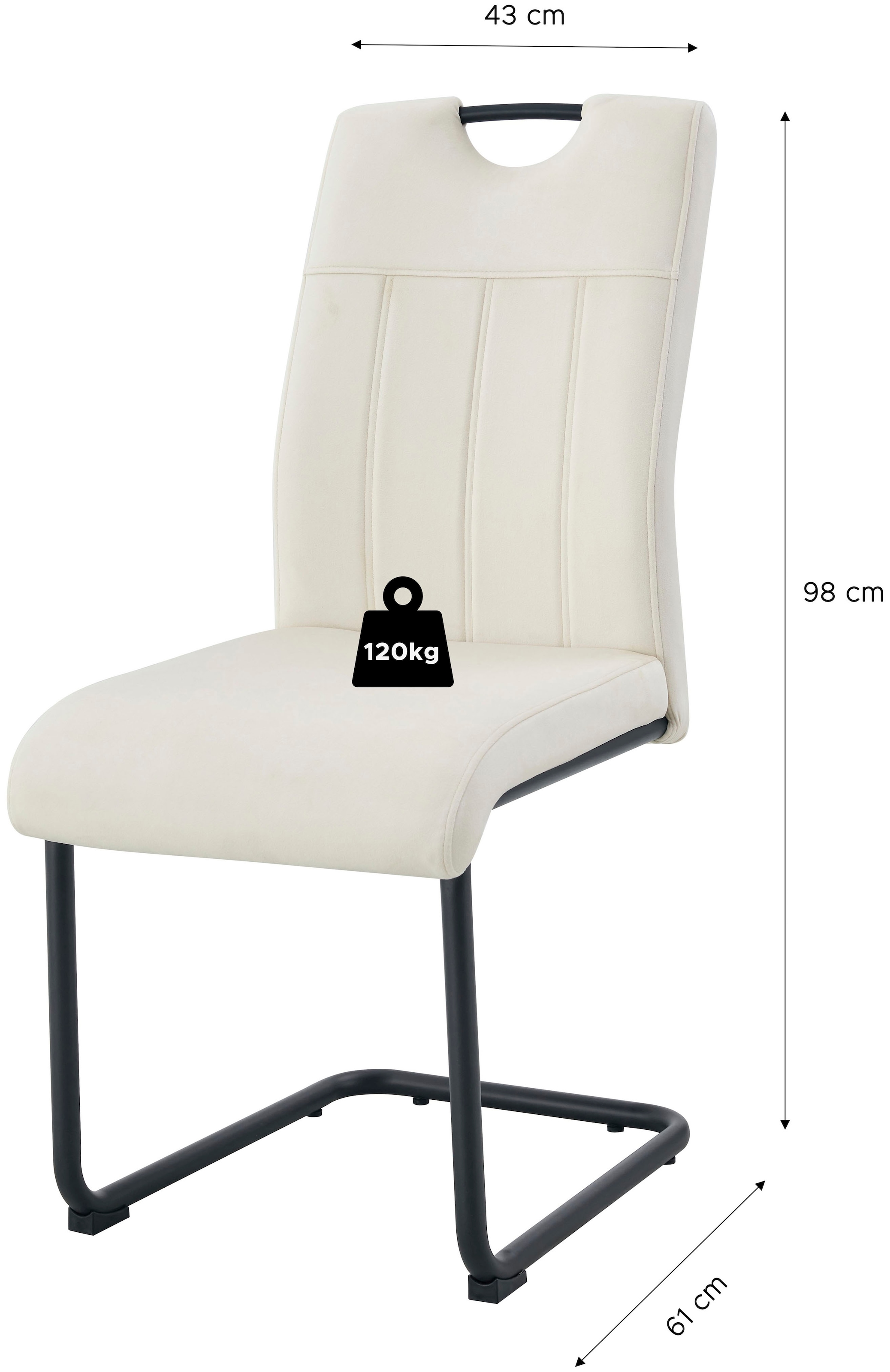 Home affaire Esszimmerstuhl »BRANDON, 2er Set, mit Metallgestell in matt schwarz« (Set) 2 Stk.in verschiedenen Farben, Belsatbarkeit pro Stuhl 120 kg