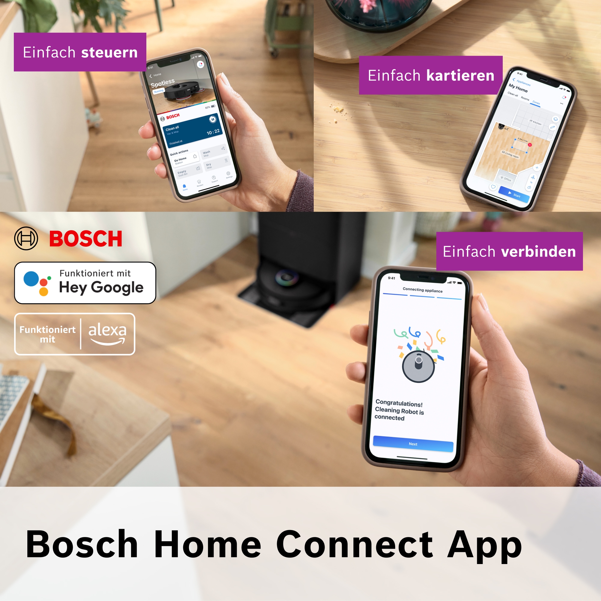 BOSCH Saugroboter »Spotless Max BCRDW3B, rotierende Wischpads, 70°C Selbstreinigung«, Datensicherheit, 11.000 Pa Saugkraft, Absaugstation, Carbon Bürste
