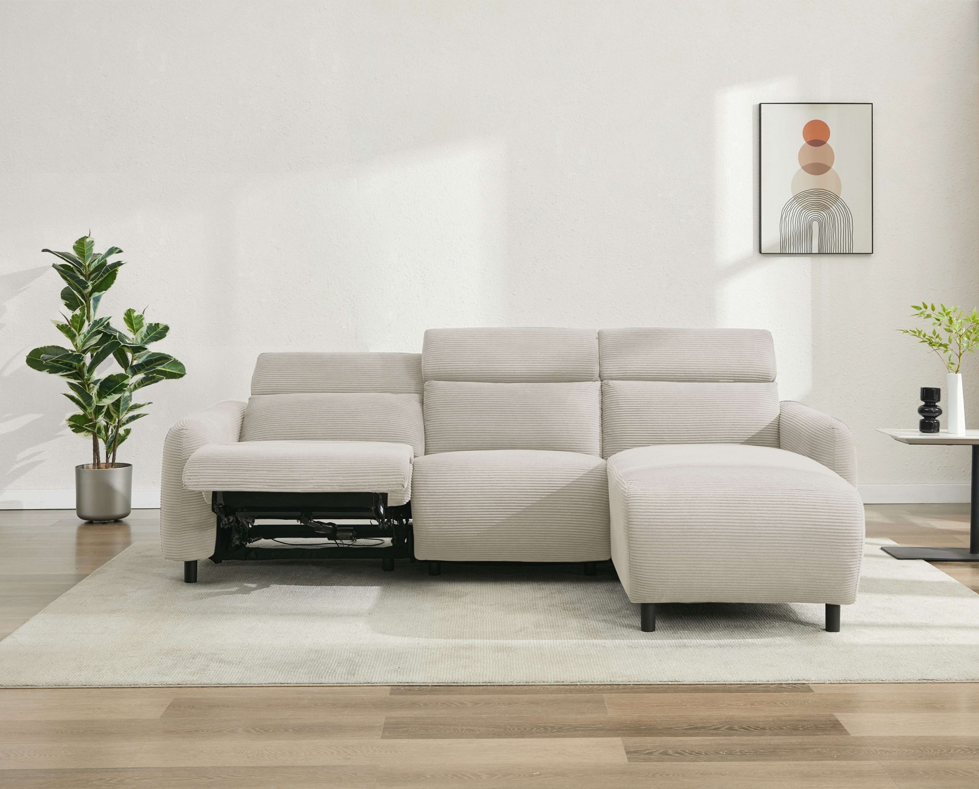 Home affaire Ecksofa »SKAANE in Cord, L-Form, 274 cm, manuelle u. elektrische Funktion,«, rundes Design, Kopfteilverstellung, Federkernpolsterung