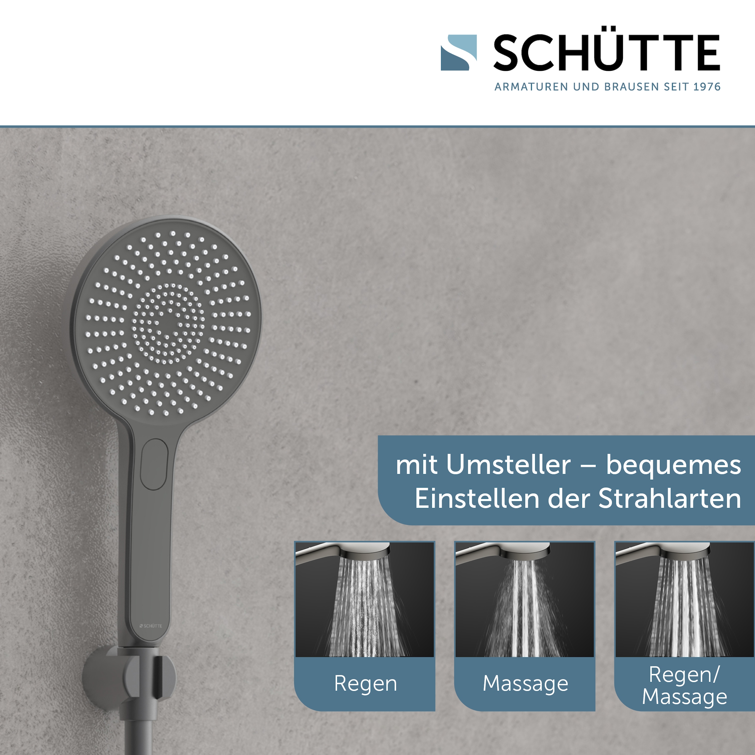 Schütte Handbrause »KARIBIK«, 3-fach verstellbar, mit Antikalknoppen, wassersparend, eckig