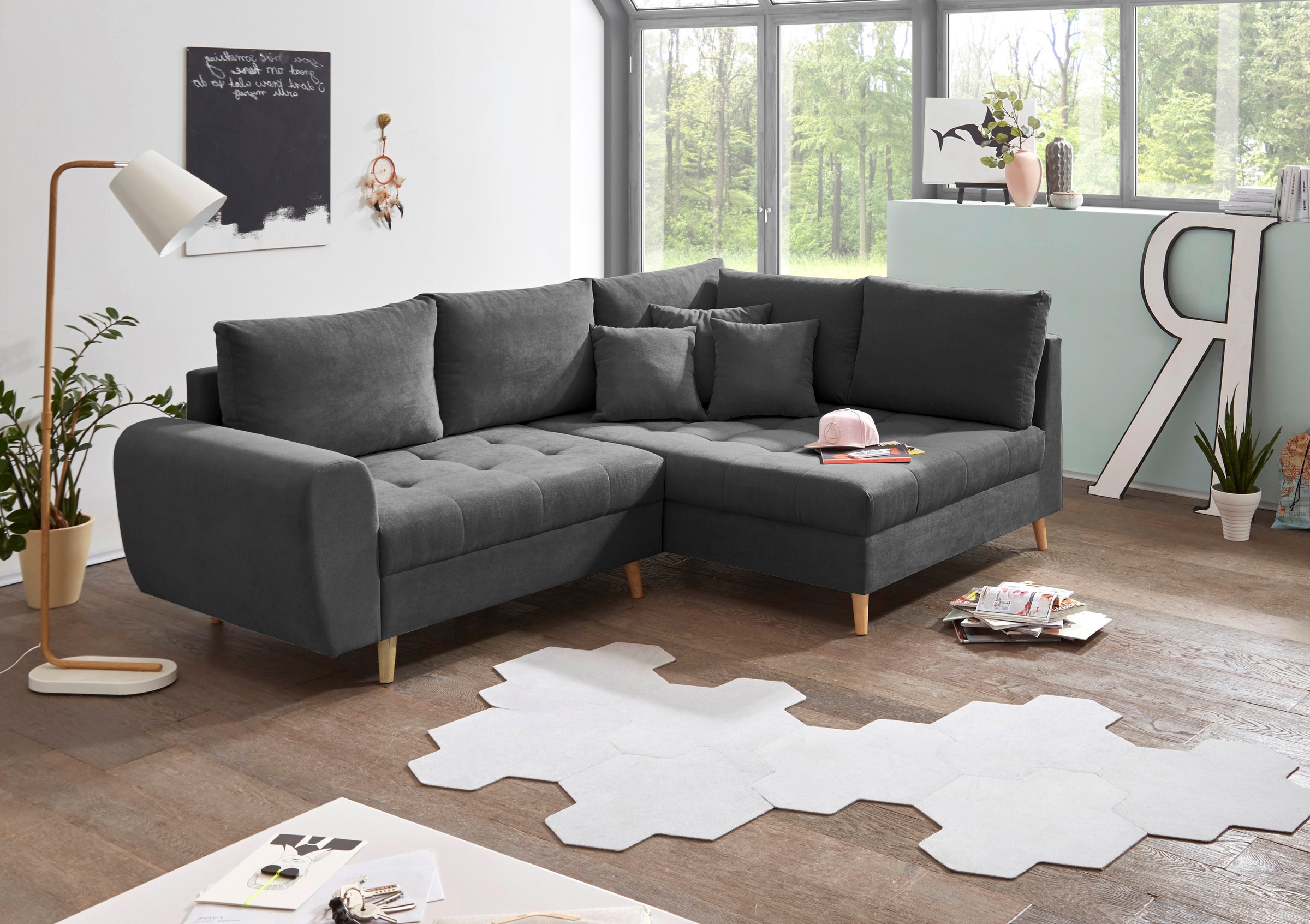 ED EXCITING DESIGN Ecksofa »Alice L-Form«, (Set), mit Hocker & 3 Zierkissen