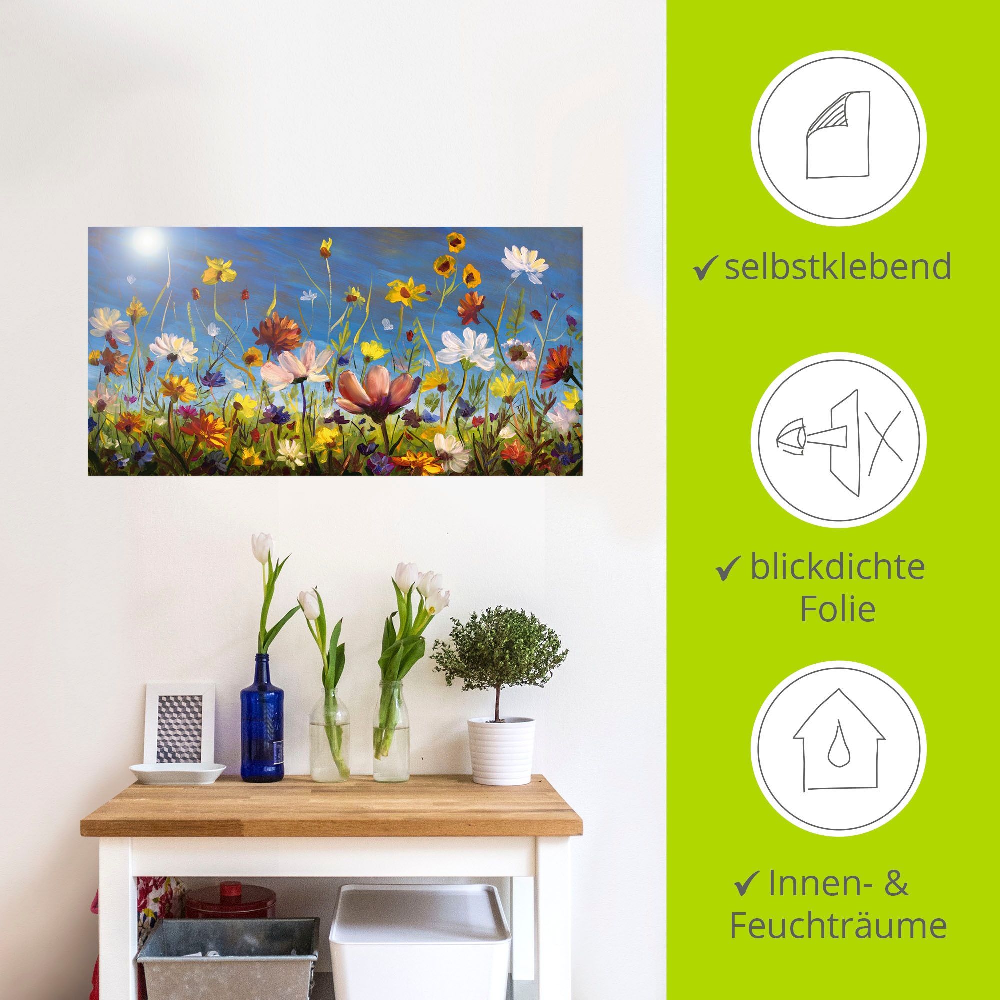 Artland Wandbild »Wildblumenwiese blauer Himmel«, Blumenwiese, (1 St.), als Alubild, Outdoorbild, Leinwandbild, Poster, Wandaufkleber