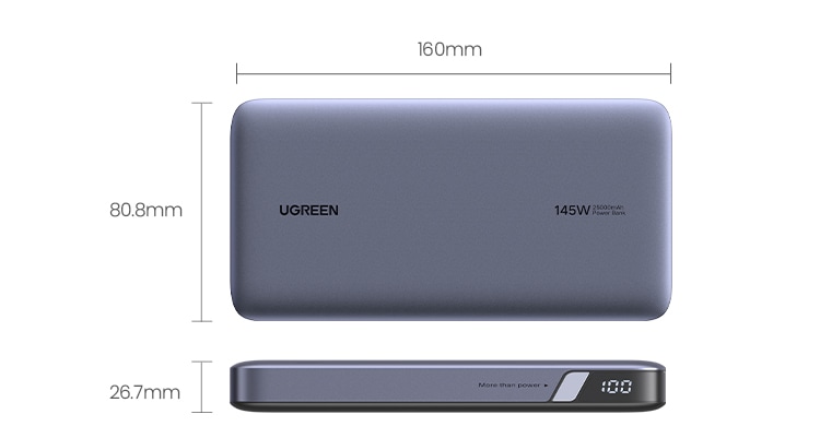 UGREEN Powerbank, 25000 mAh, Turbo-Ladung, 145W, viel Kapazität: drei Geräte gleichzeitig laden