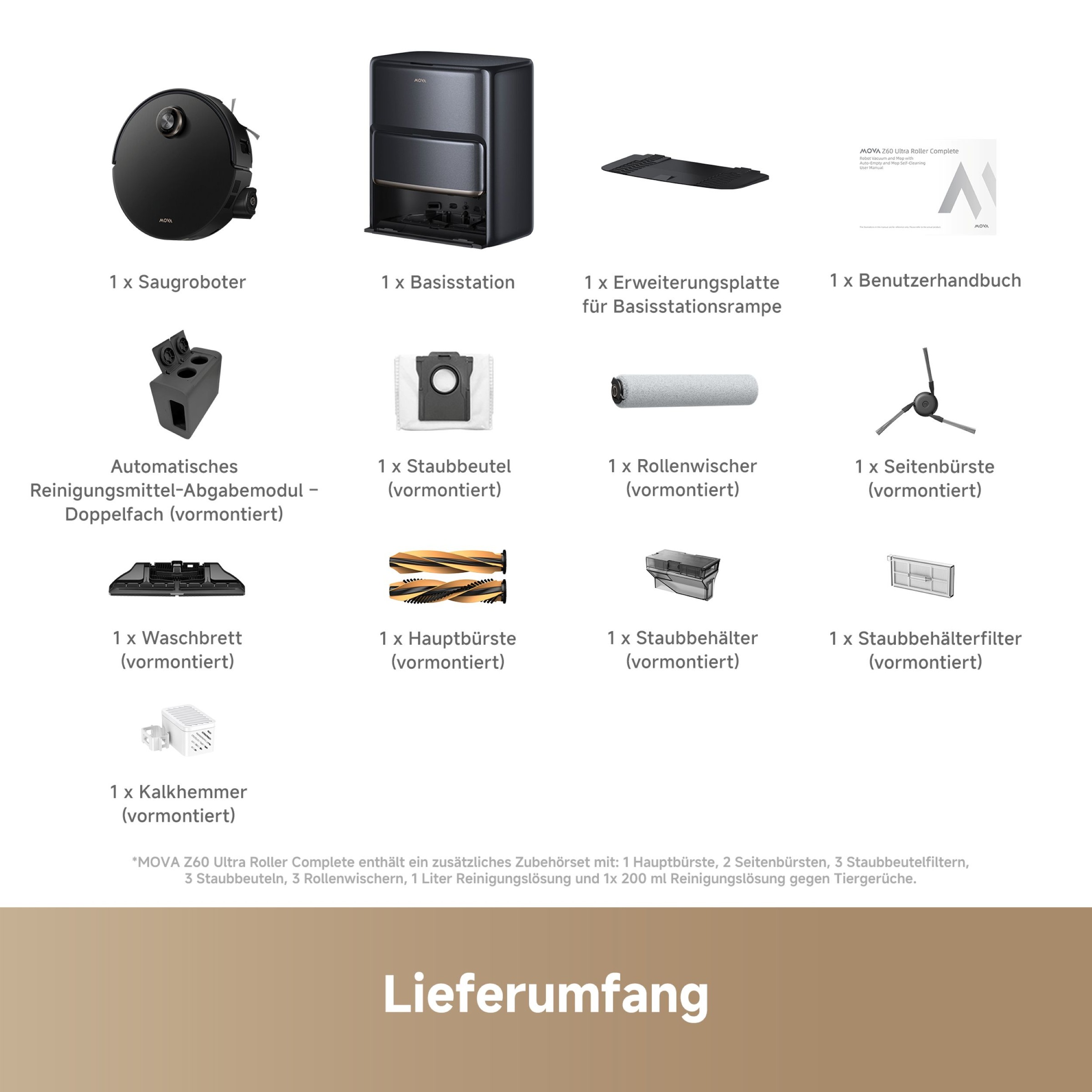 Mova Nass-Trocken-Saugroboter »Z60 Ultra Roller Complete«, Warmwasser-Wischsystem, Rollenmopp, überwindet Hindernisse, 28.000 Pa