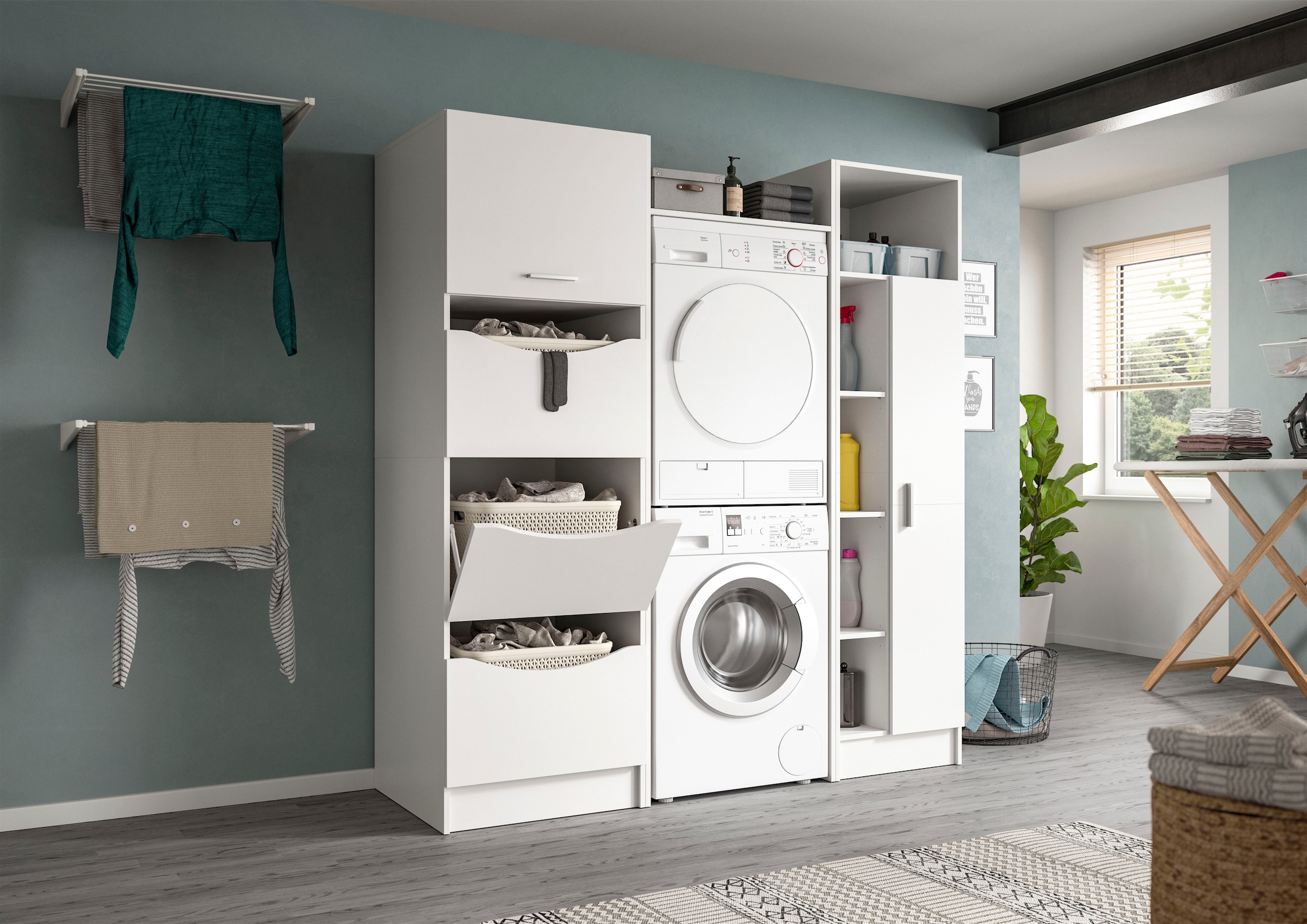 welltime Waschmaschinenumbauschrank »FALAS, TOPSELLER, Höhe 195 cm, 1 Boden, für Waschmaschine &Trockner« in verschiedenen Farben erhältlich, 1 Stk. tlg. Waschmaschine, Trockner, Waschmaschinenschrank, Umbauschrank, Wäsche