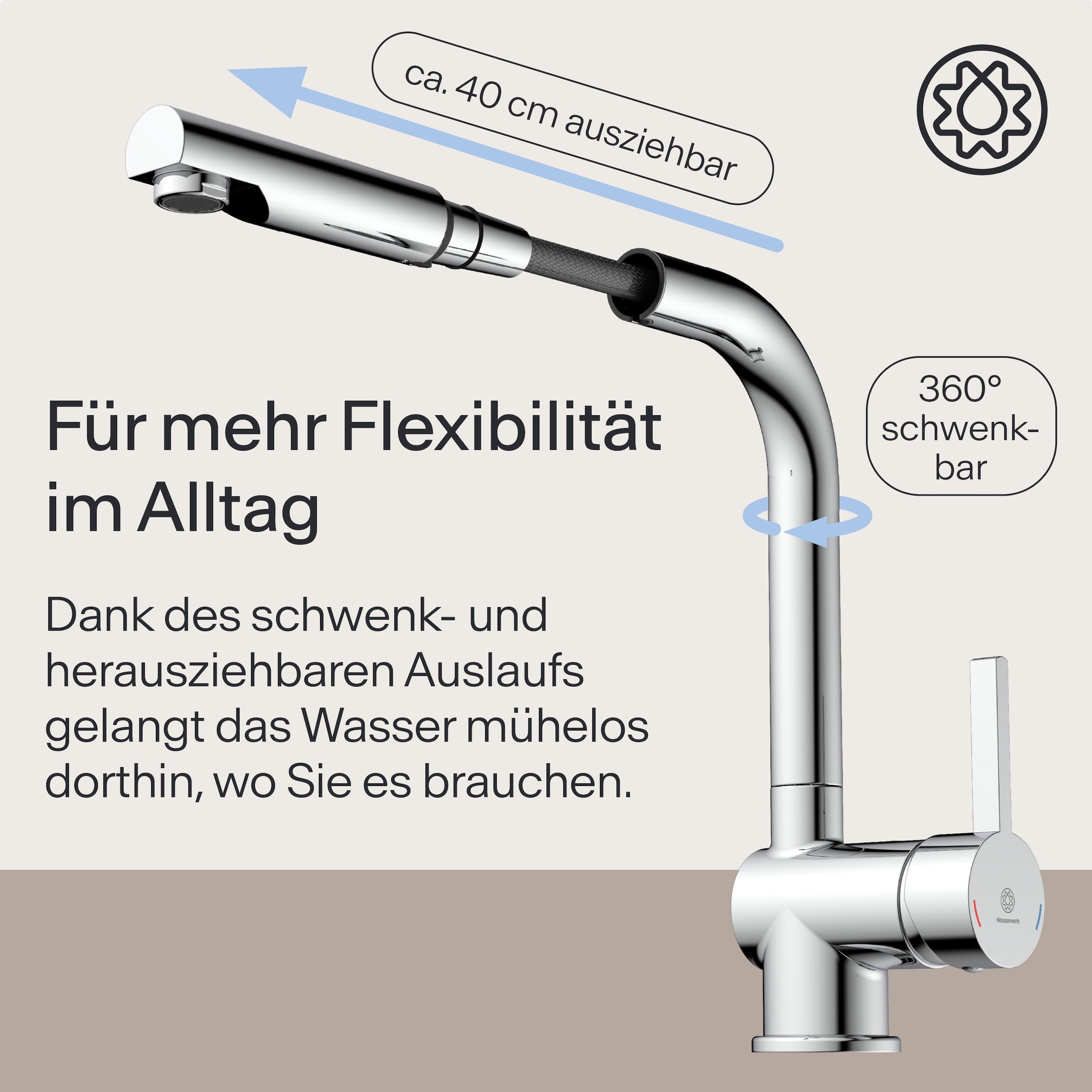 WASSERWERK Spültischarmatur »WK 4, Wasserhahn, Küche, Einhebelmischer« 360° schwenkbar, Cold-Start-Funkt., herausziehbar