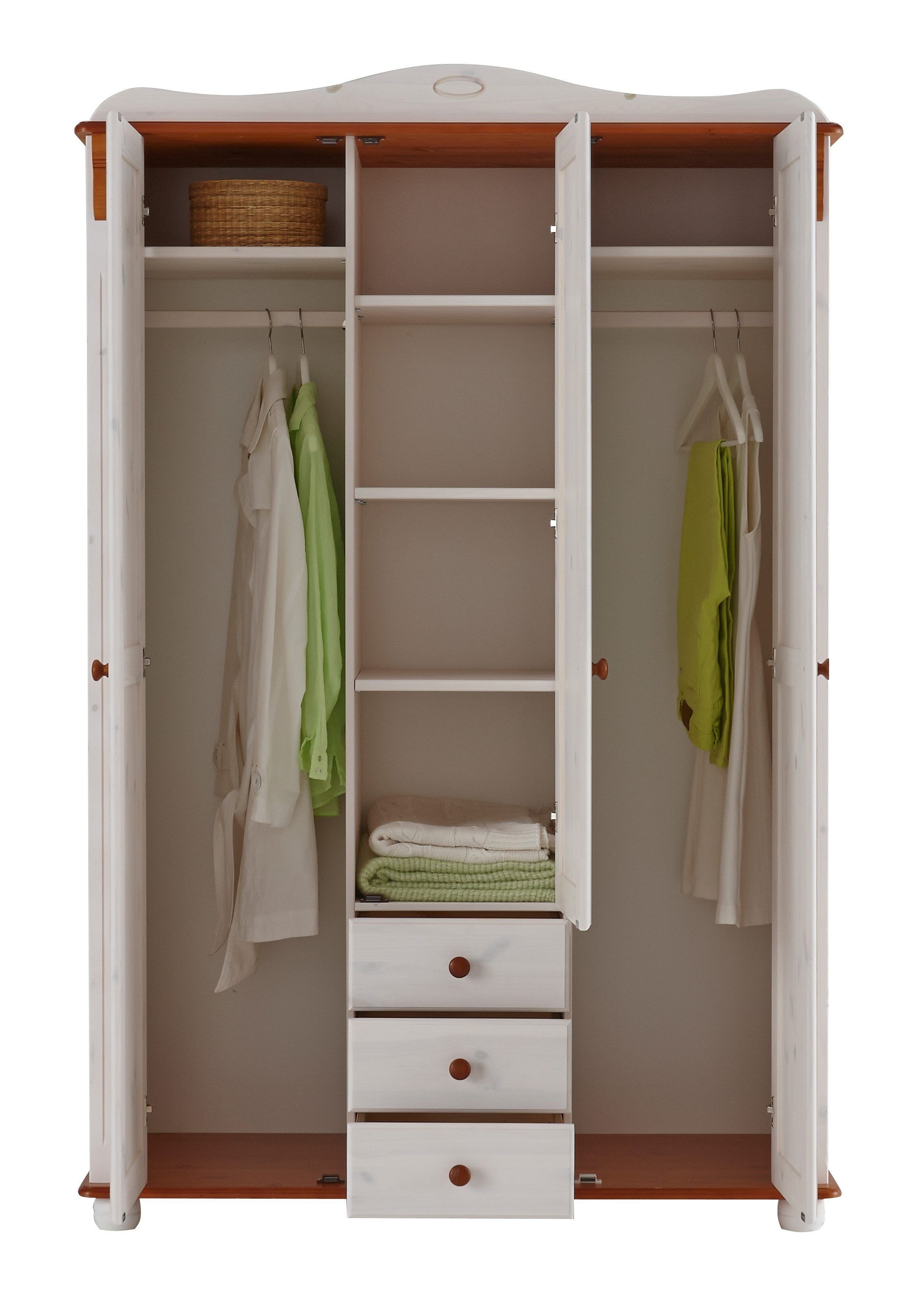 Home affaire Kleiderschrank »Adele«, (4 Breiten: 92/130/169/207 H/T ca. 191/54 cm), aus massiver Kiefer,Spiegel beim 4-und 5-trg.Schrank, Innenausstattung