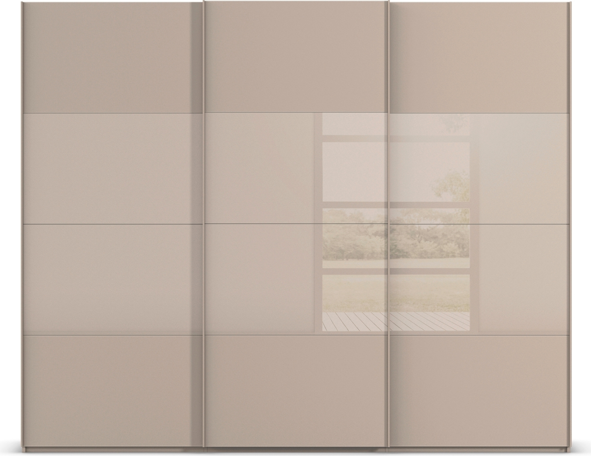 rauch Schwebetürenschrank »Kleiderschrank Schrank Garderobe Schlafzimmerschrank SCALE-FYRA«, edle Türen viergeteilt Glas matt/glänzend viele Farben MADE IN GERMANY