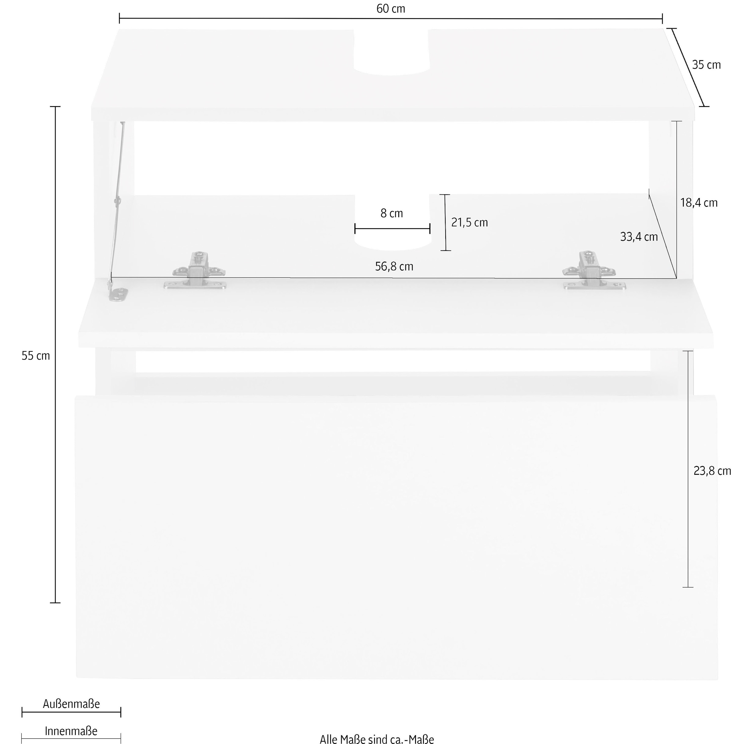 Home affaire Waschbeckenunterschrank »Wisla«, Siphonausschnitt, Push-to-open-Funktion, Breite 60cm, Höhe 55 cm