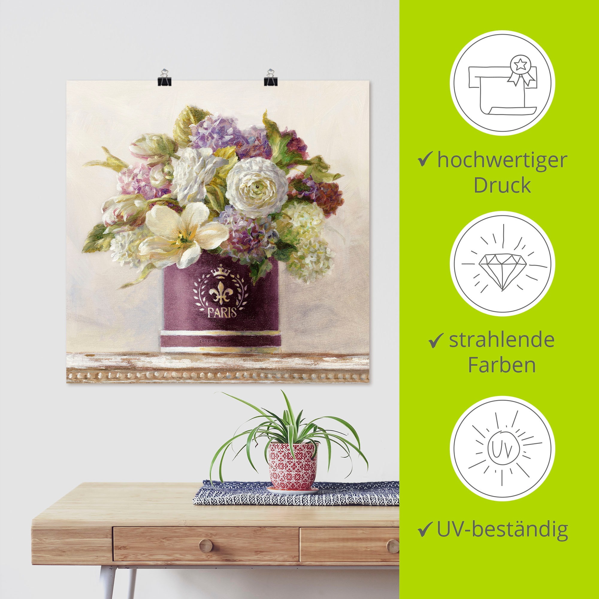 Artland Wandbild »Tulpen in Auberginer Hutschachtel« 1 Stk. tlg. als Leinwandbild, Poster in verschied. Größen