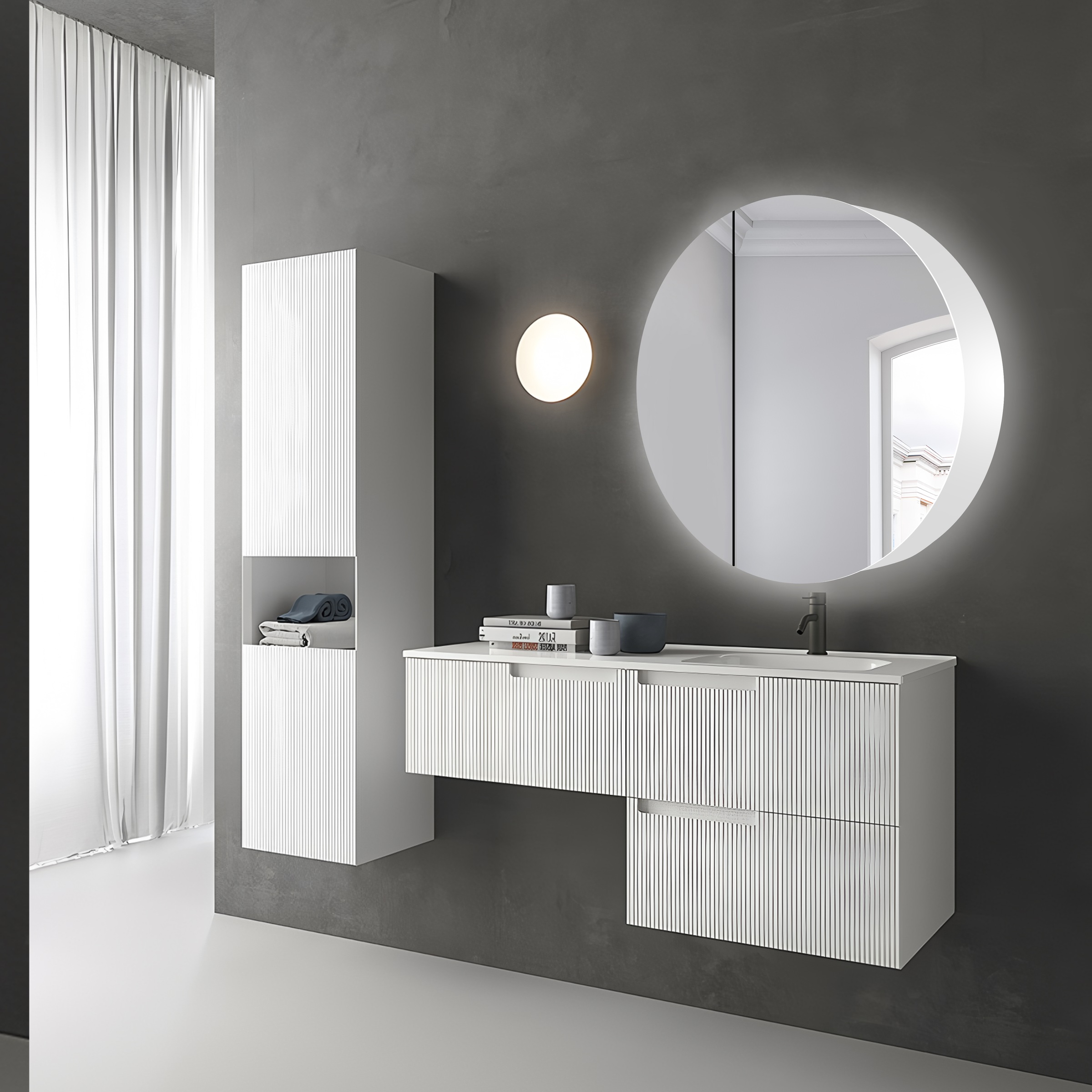 Talos Badezimmerspiegelschrank »Talos Silver Picasso Style«, austauschbare LED-Beleuchtung, Ø80 cm