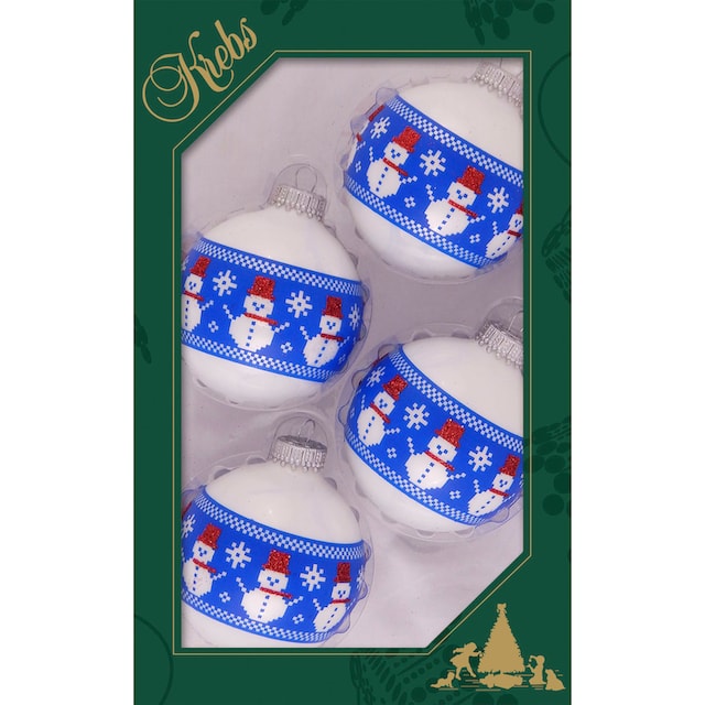 Weihnachtsdeko, Glas bequem Weihnachtsbaumkugel Lauscha Schneemann mit Christbaumkugeln St.), kaufen (Set, Krebs Glas Band«, 4 online Christbaumschmuck, »Glaskkugeln aus \