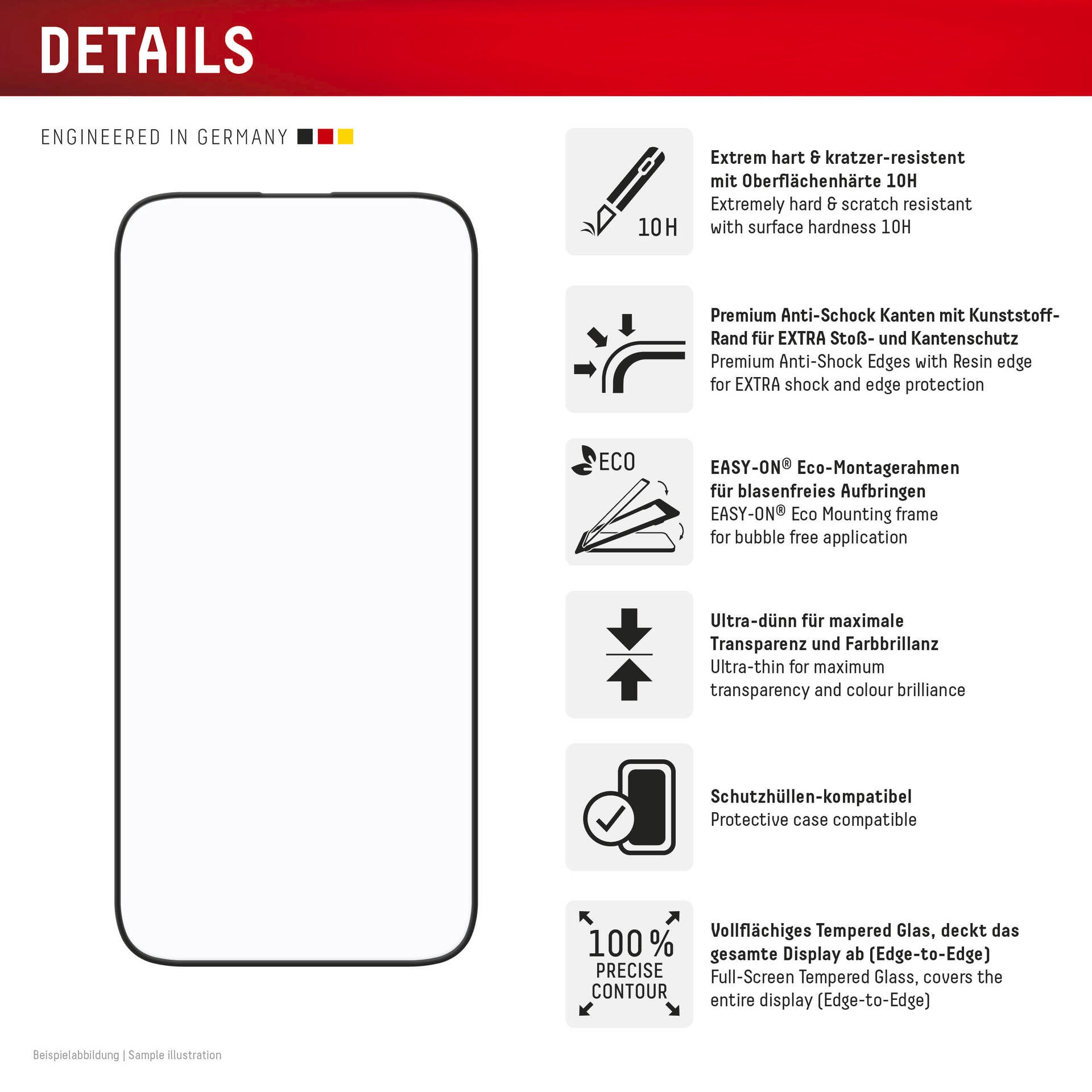 Displex Displayschutzglas »Premium Glass Full Cover«, für Apple iPhone 16 Plus, (1 St.), Displayschutzfolie, Schutzfolie, Bildschirmschutz, kratz- & stoßfest
