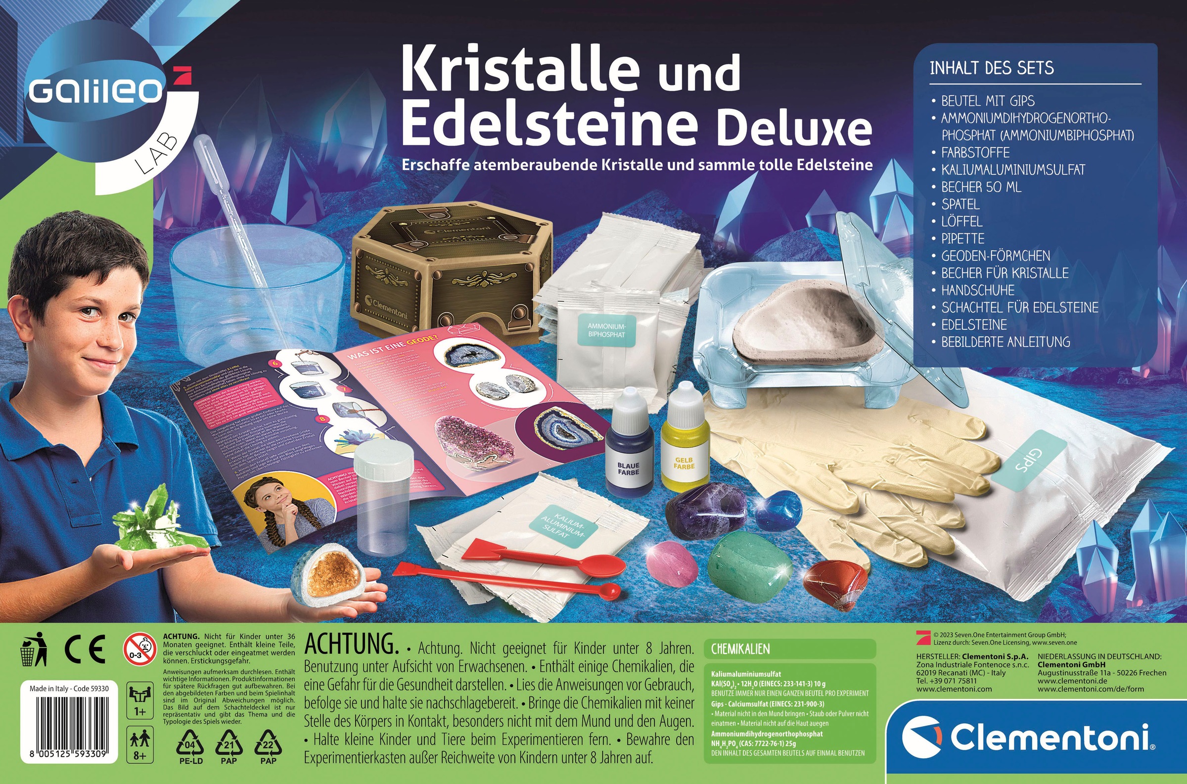 Clementoni® Experimentierkasten »Galileo, Kristalle und Edelsteine Deluxe«, Made in Europe