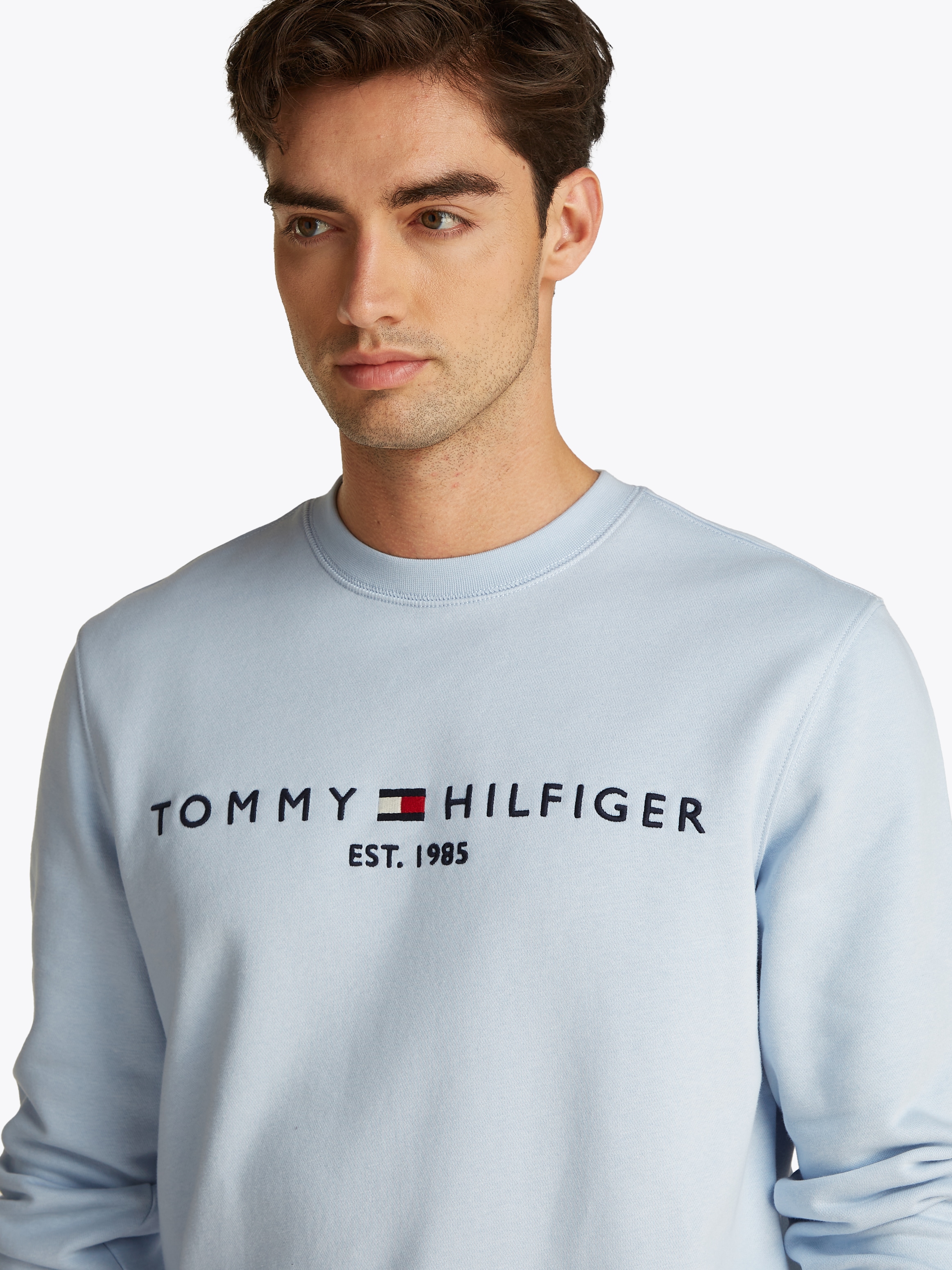 Tommy Hilfiger Sweatshirt »TOMMY LOGO«, unifarben, casual, regular fit, Baumwollmix, Rundhals
