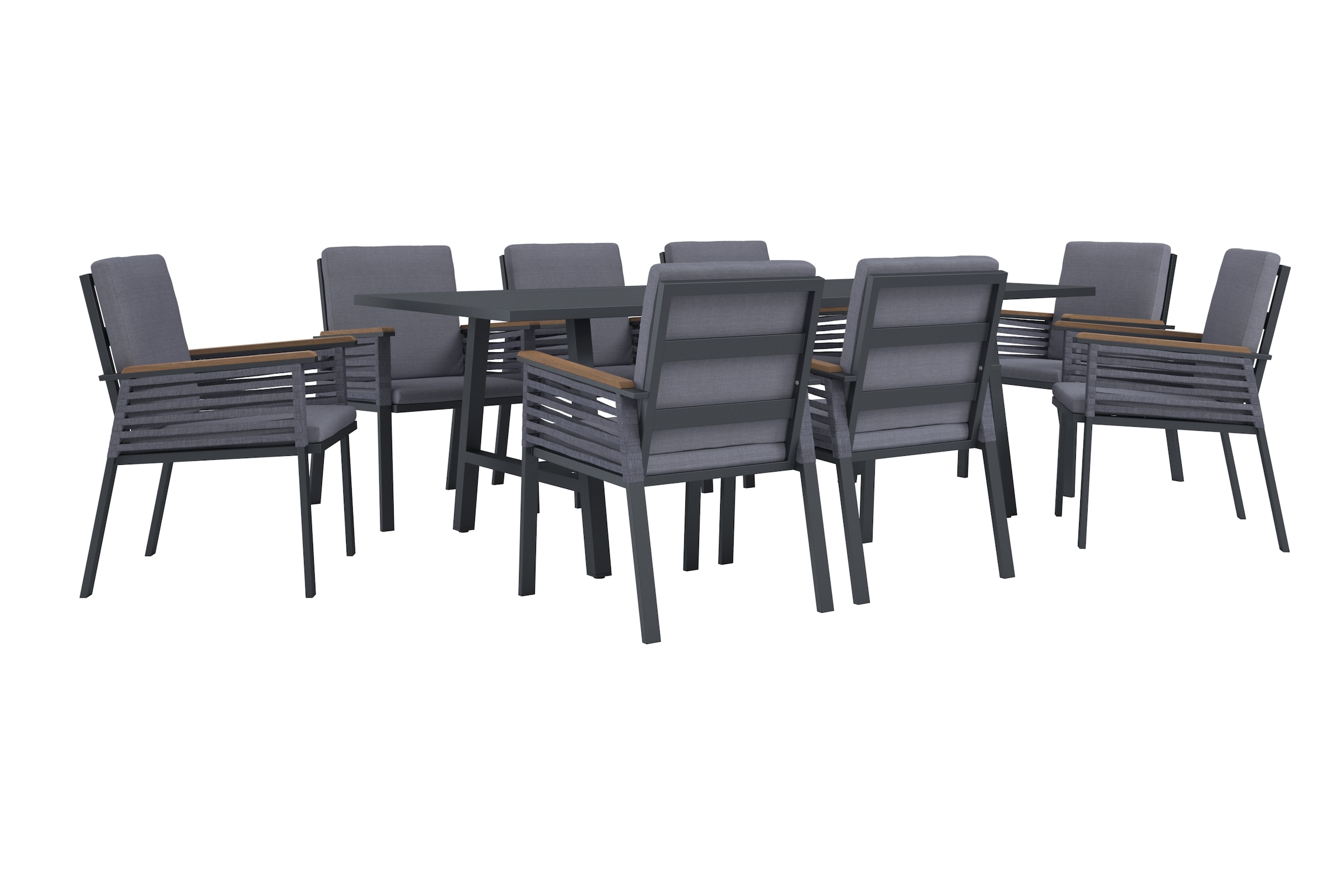 KONIFERA Garten-Essgruppe »Diningset »Edessa«« Set, 8 Sessel, Tisch 97x220x74cm, inkl. Auflagen, 25 Stk. tlg. Armlehne mit Seilgeflecht und Nonwood-Latten