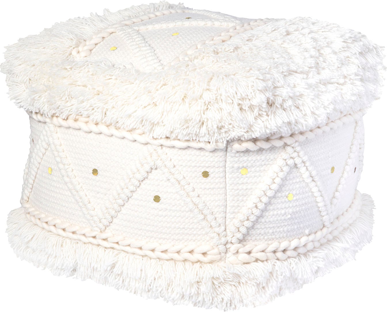 Kayoom Pouf »Bohist 525 50cm x 50cm,  Strukturen mit Fransen und Quasten«, (1 St.), handgefertigt, Unikat, sehr gut kombinierbar, vielfältig im Einsatz