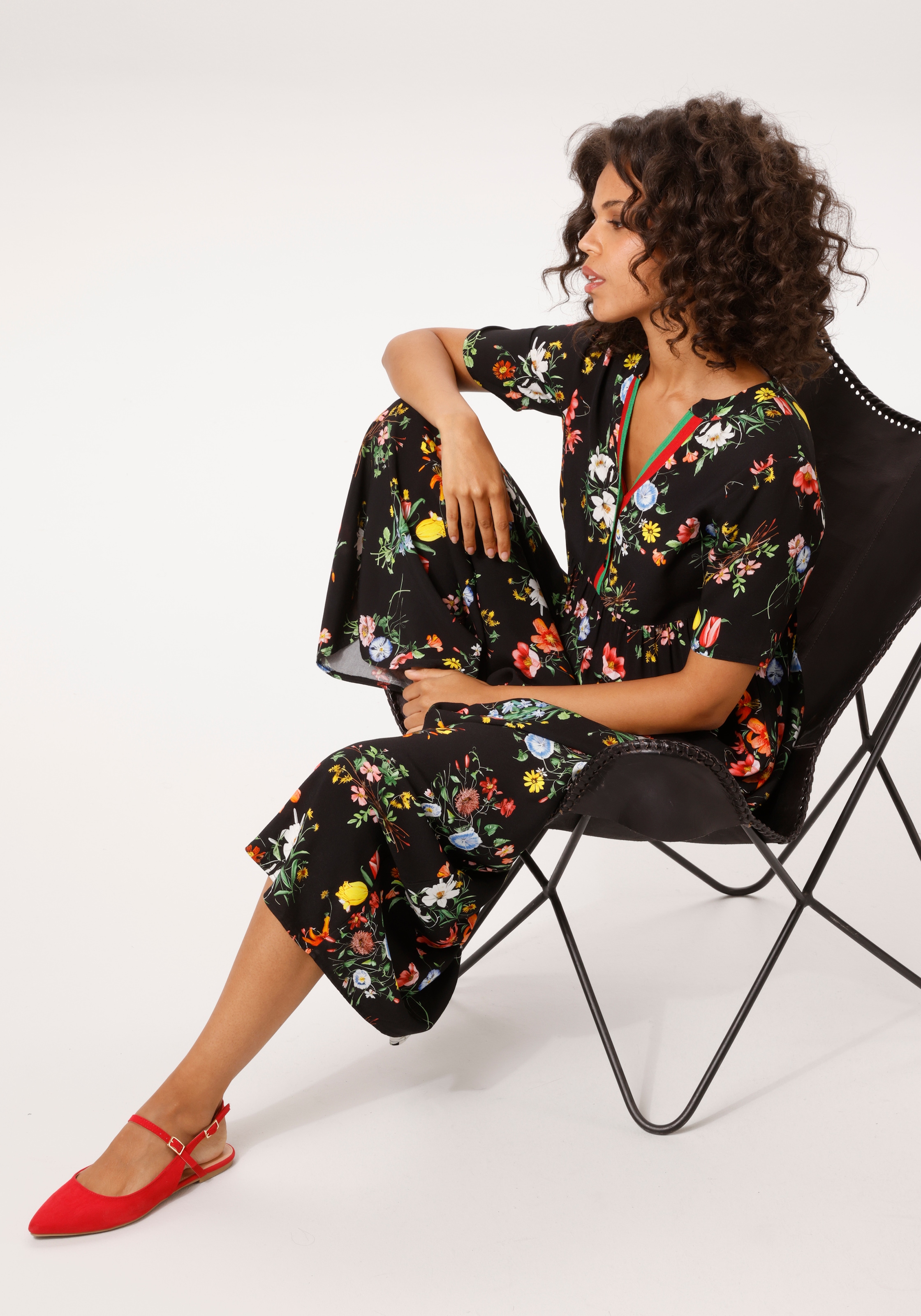 Aniston CASUAL Sommerkleid mit farbenfrohen Blumendruck - jedes Teil ein Unikat - NEUE KOLLEKTION