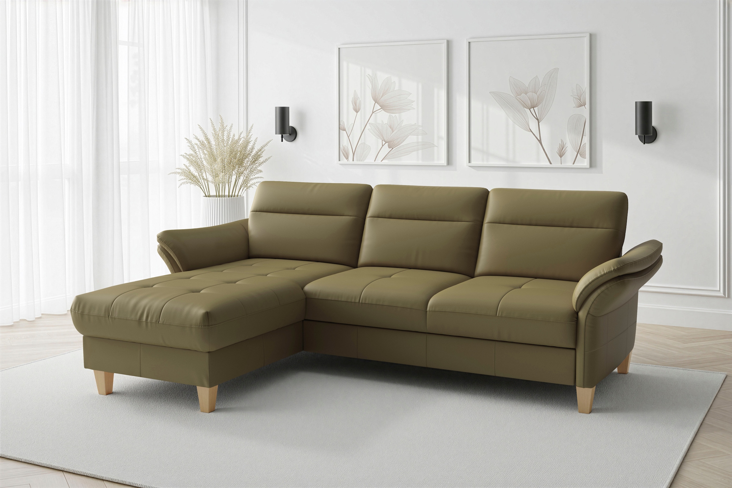 sit&more Ecksofa »Pamela L-Form, Leder, B: 218 und 230 cm« optional Armteilverstellung, Schlaffunktion & Bettkasten