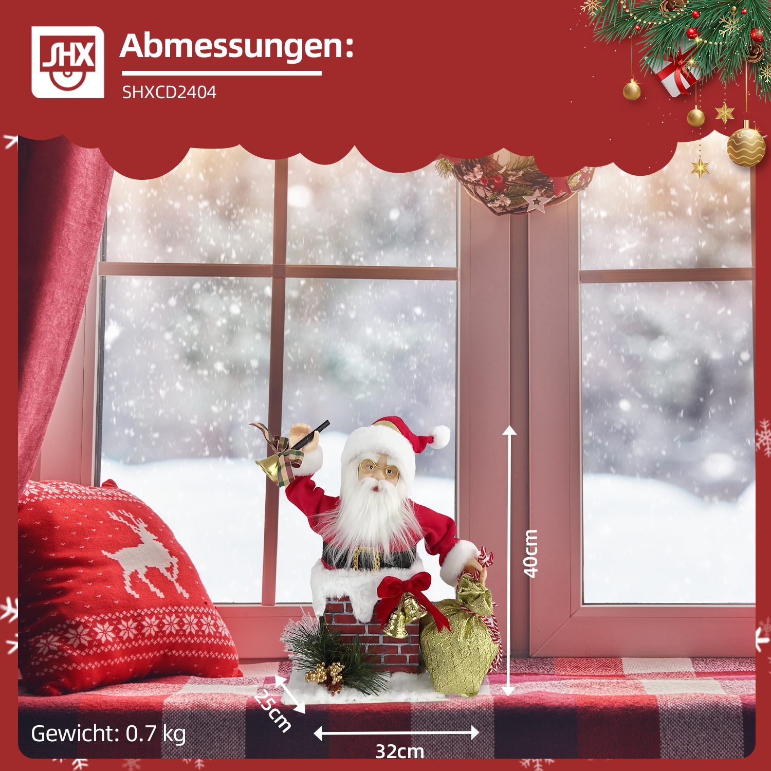 SHX Weihnachtsmann »Animierter Weihnachtsmann im Schornstein« Bewegung, Soundeffekte